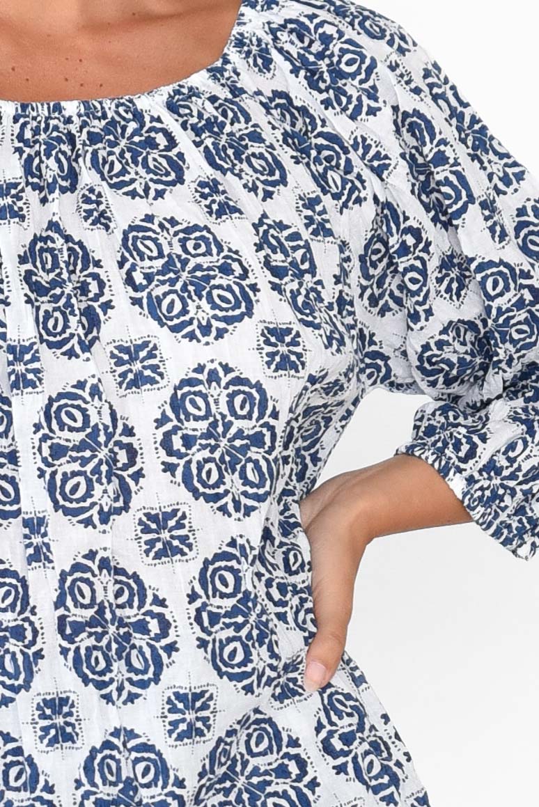 Christina Navy Fiesta Crinkle Cotton Top