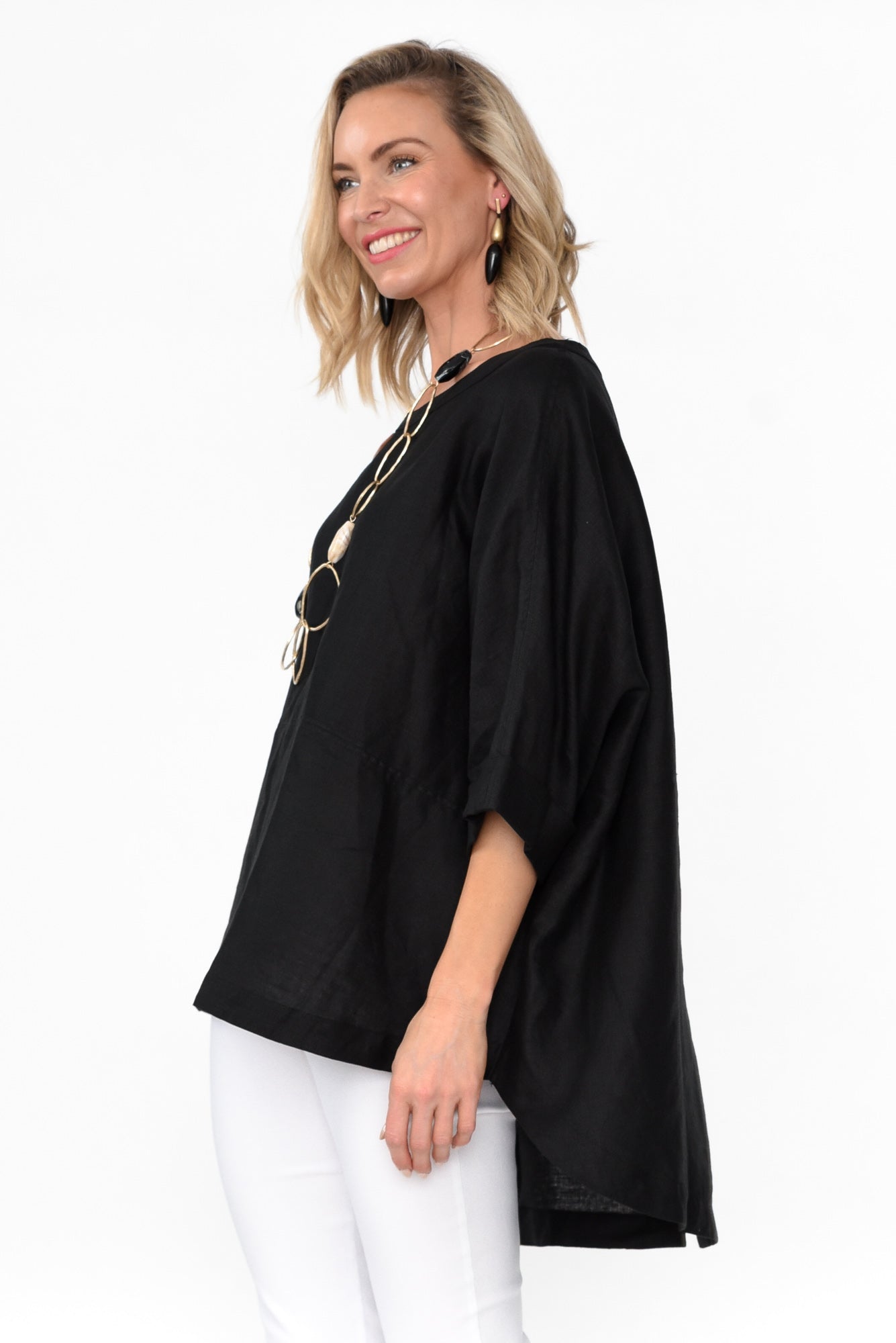 Holden Black Linen Pleat Top