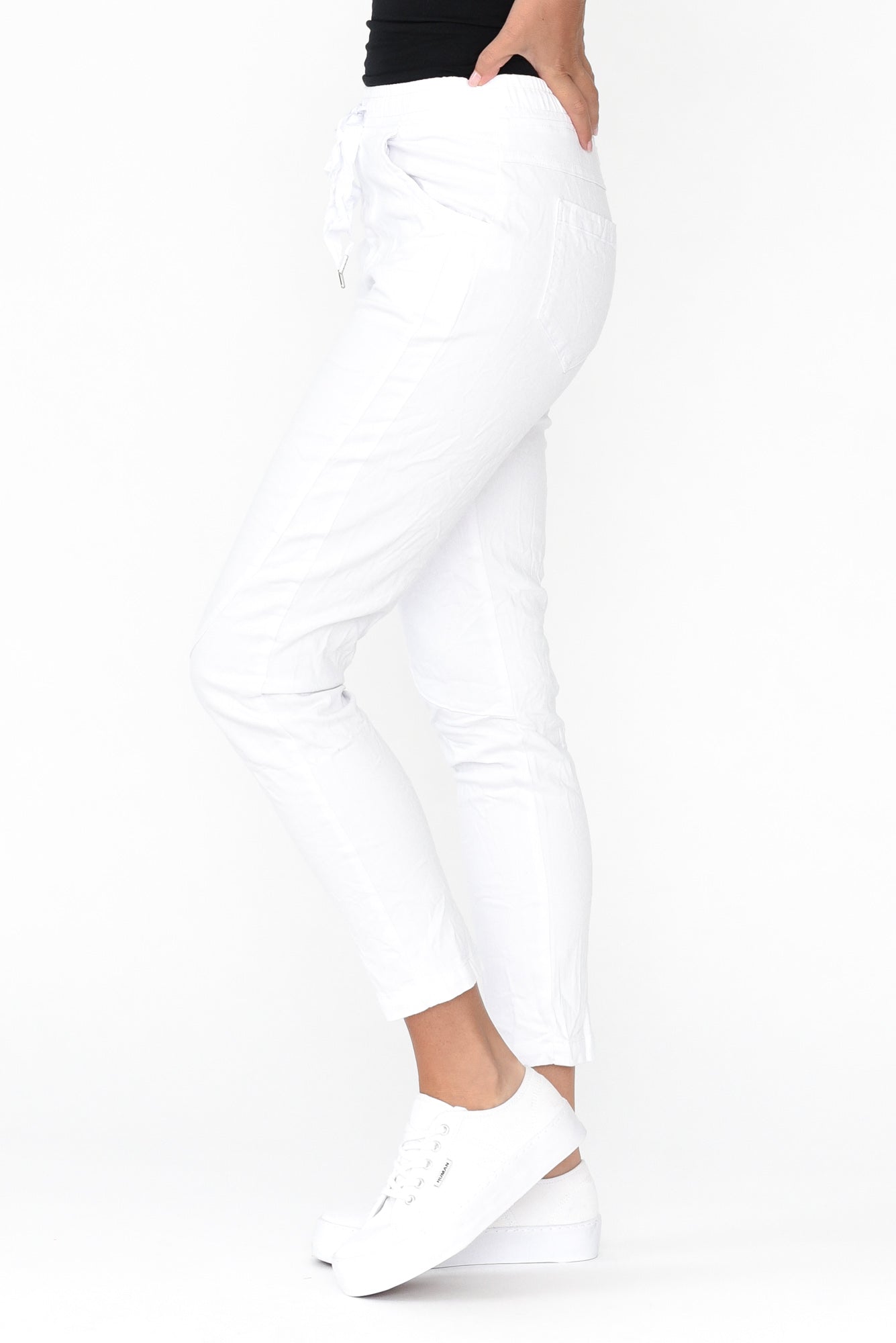 Joselyn White Cotton Blend Drawstring Pant