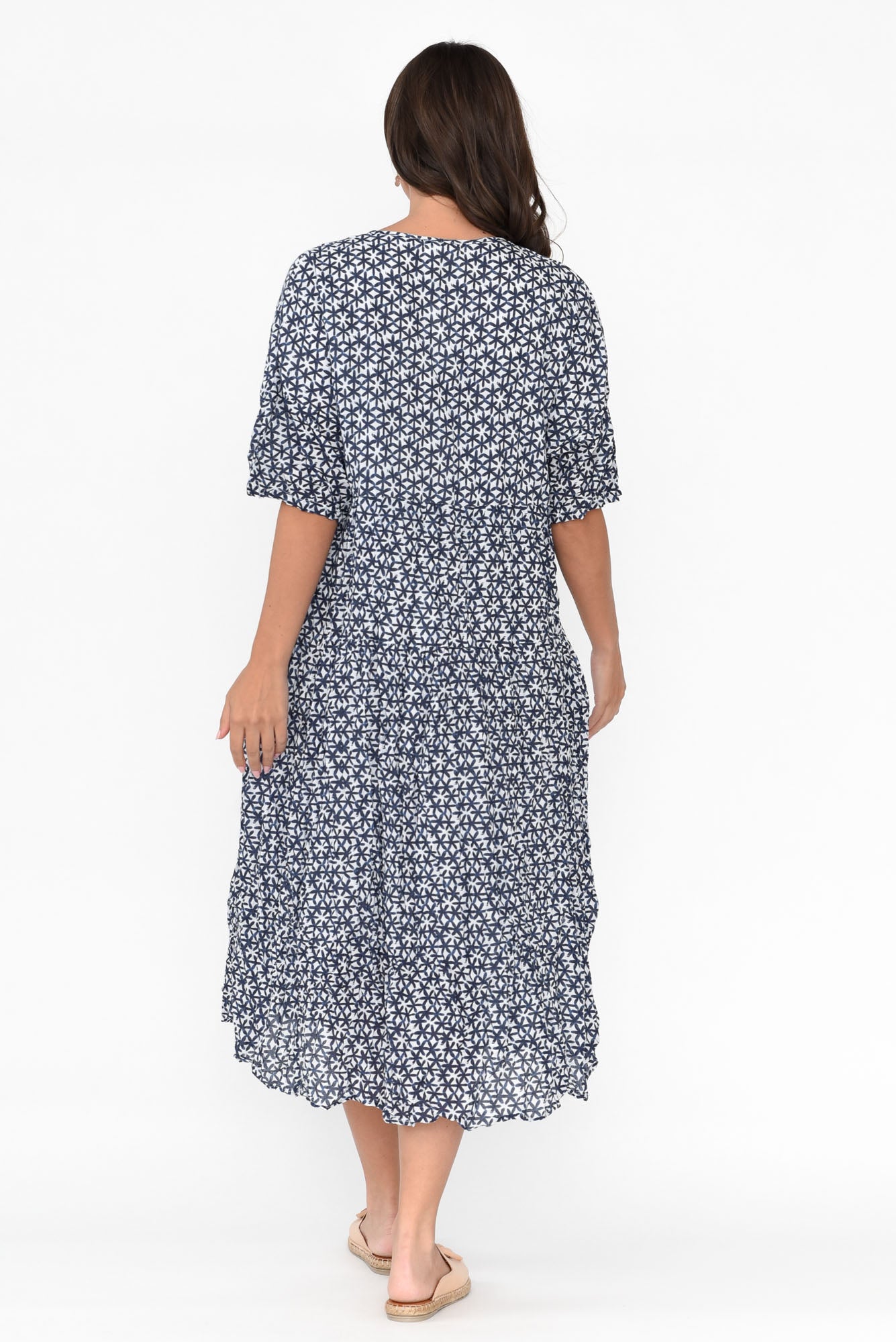 Embry Navy Flower Crinkle Cotton Dress