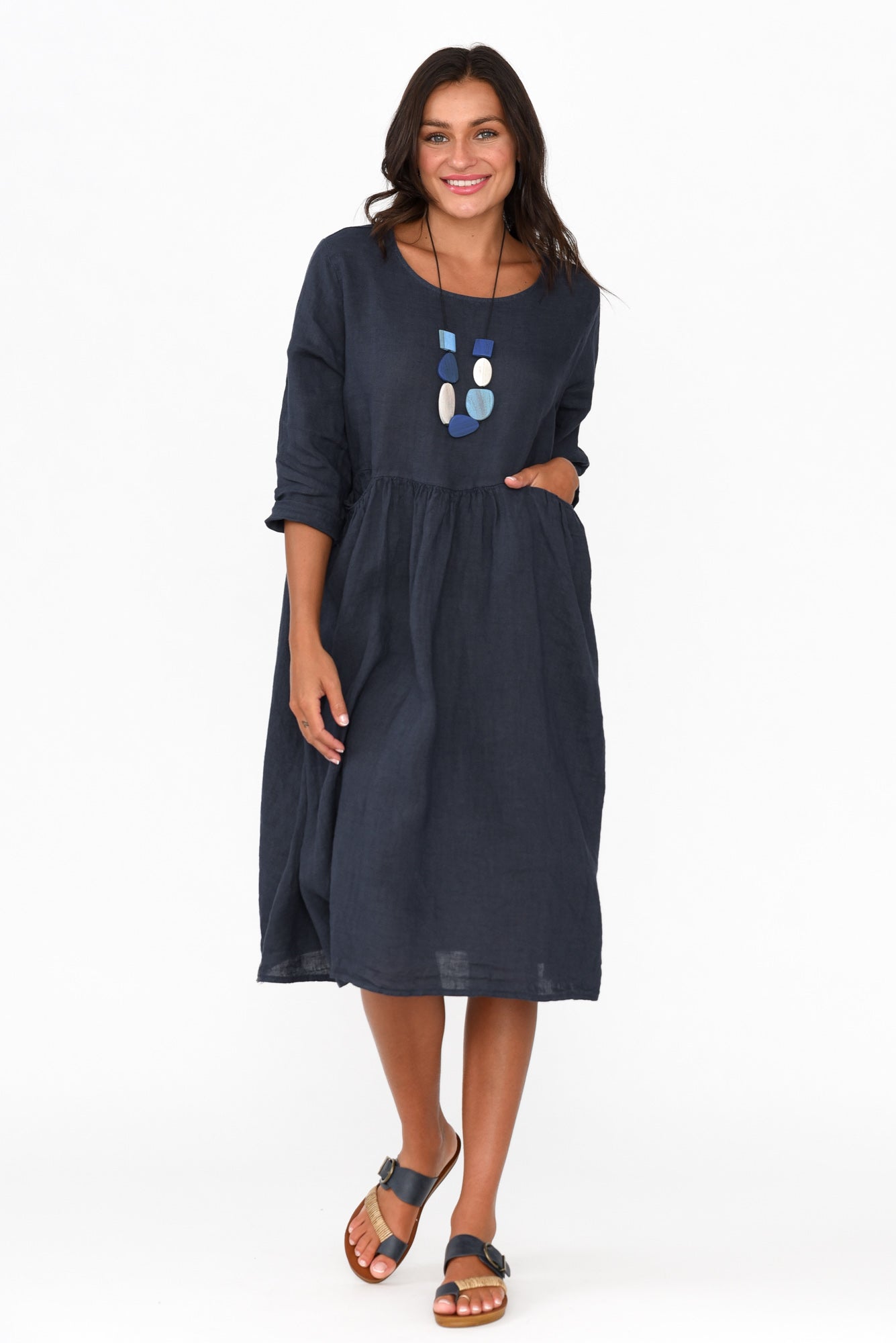 Maybelle Navy Linen Pocket Dress