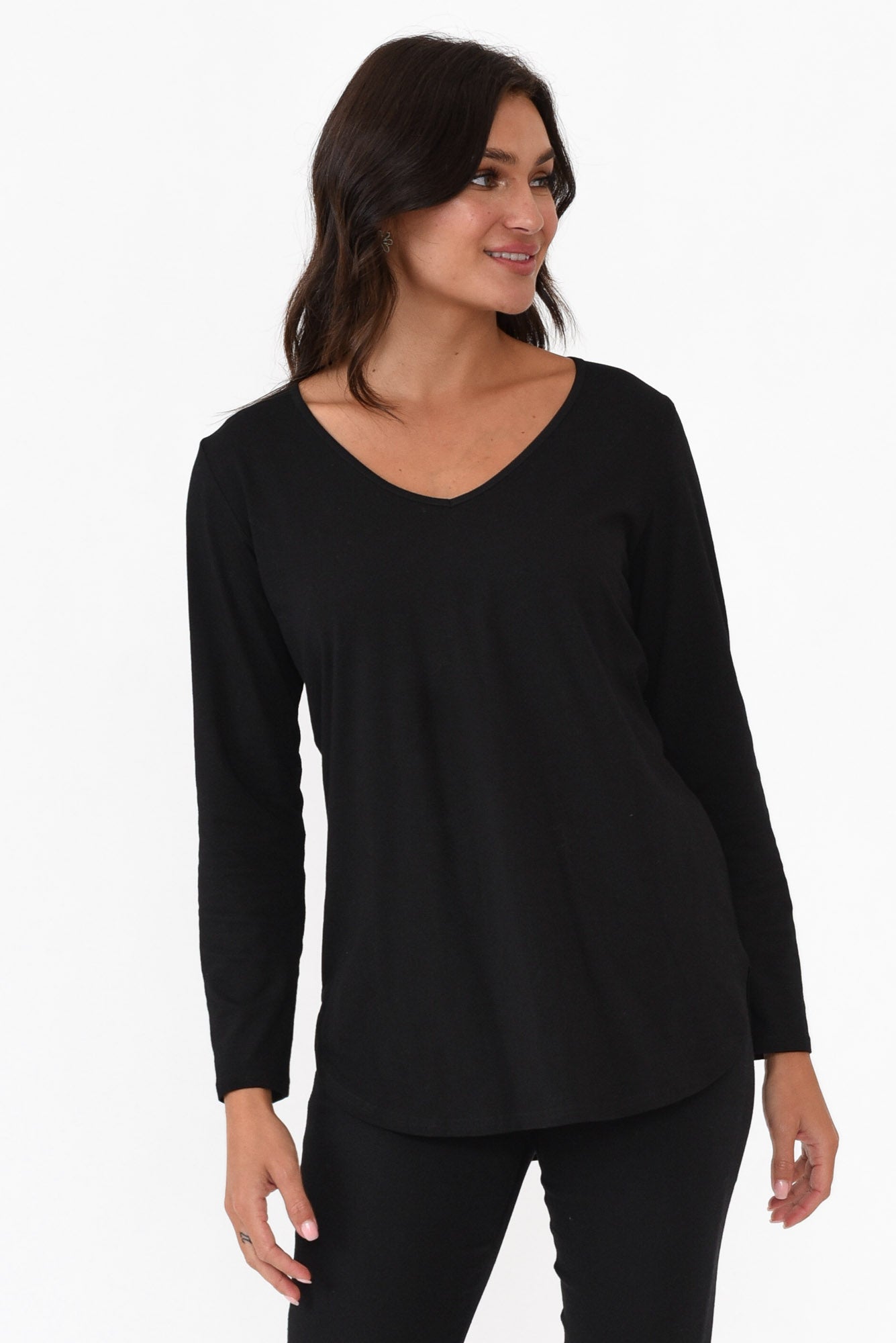 Archer Black Cotton Long Sleeve Top