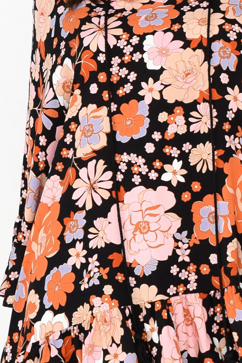 Chase Black Bloom Tassel Ruffle Top