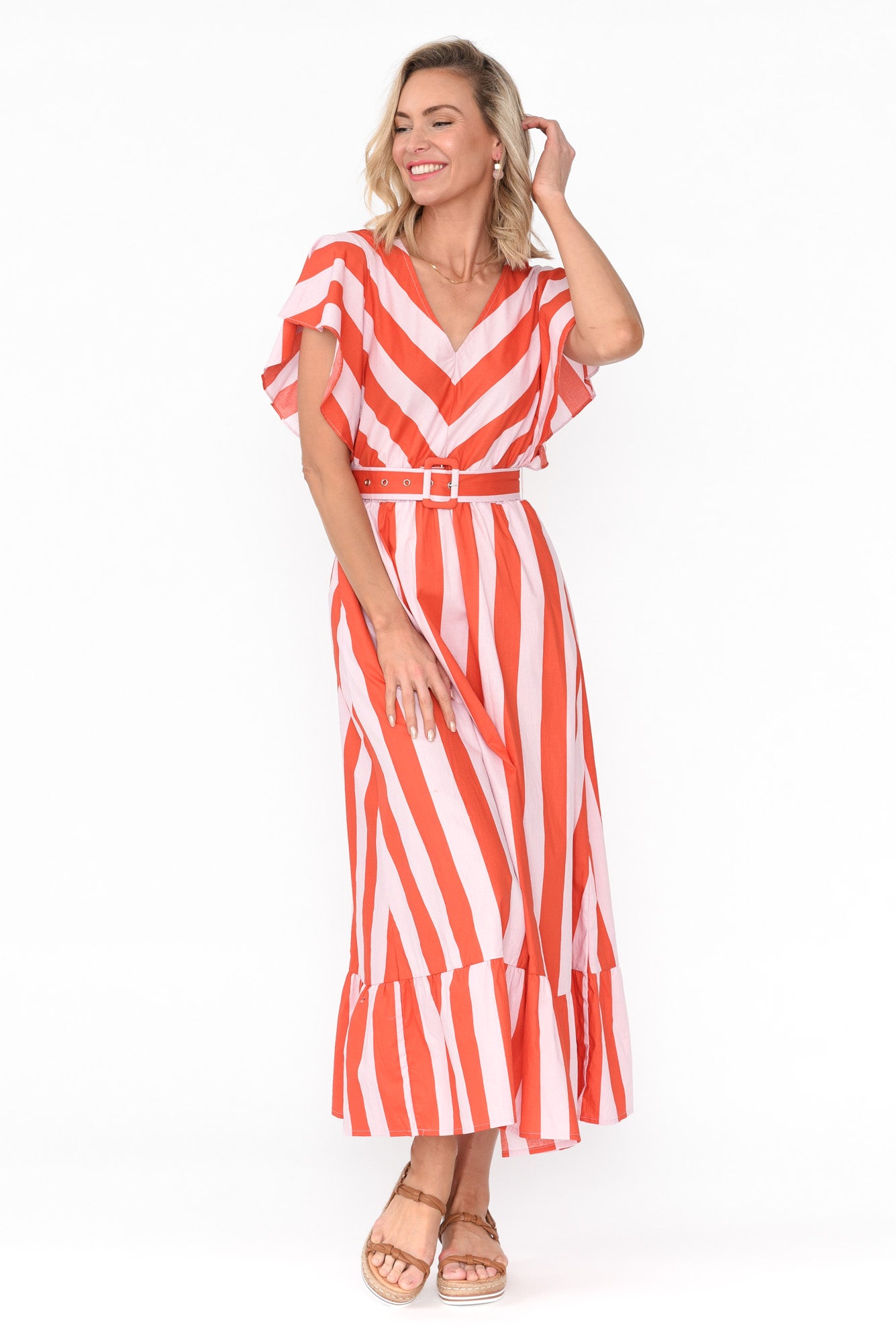 Winslow Pink Stripe Cotton Belted Dress