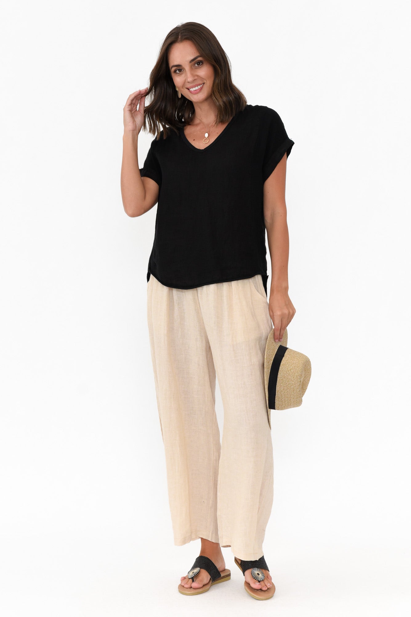 Dorian Black Linen Cotton Top
