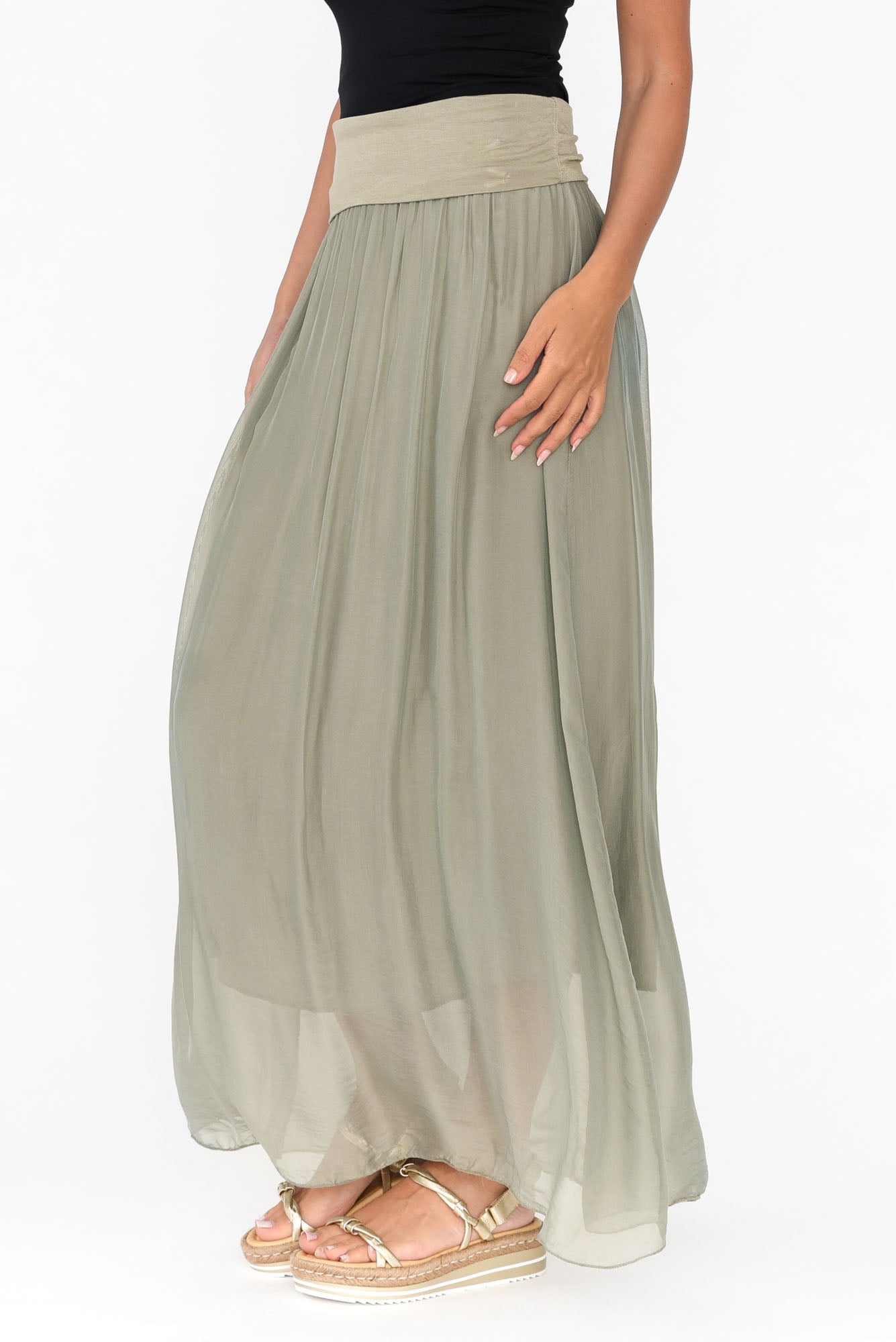 Viana Sage Silk Layer Skirt