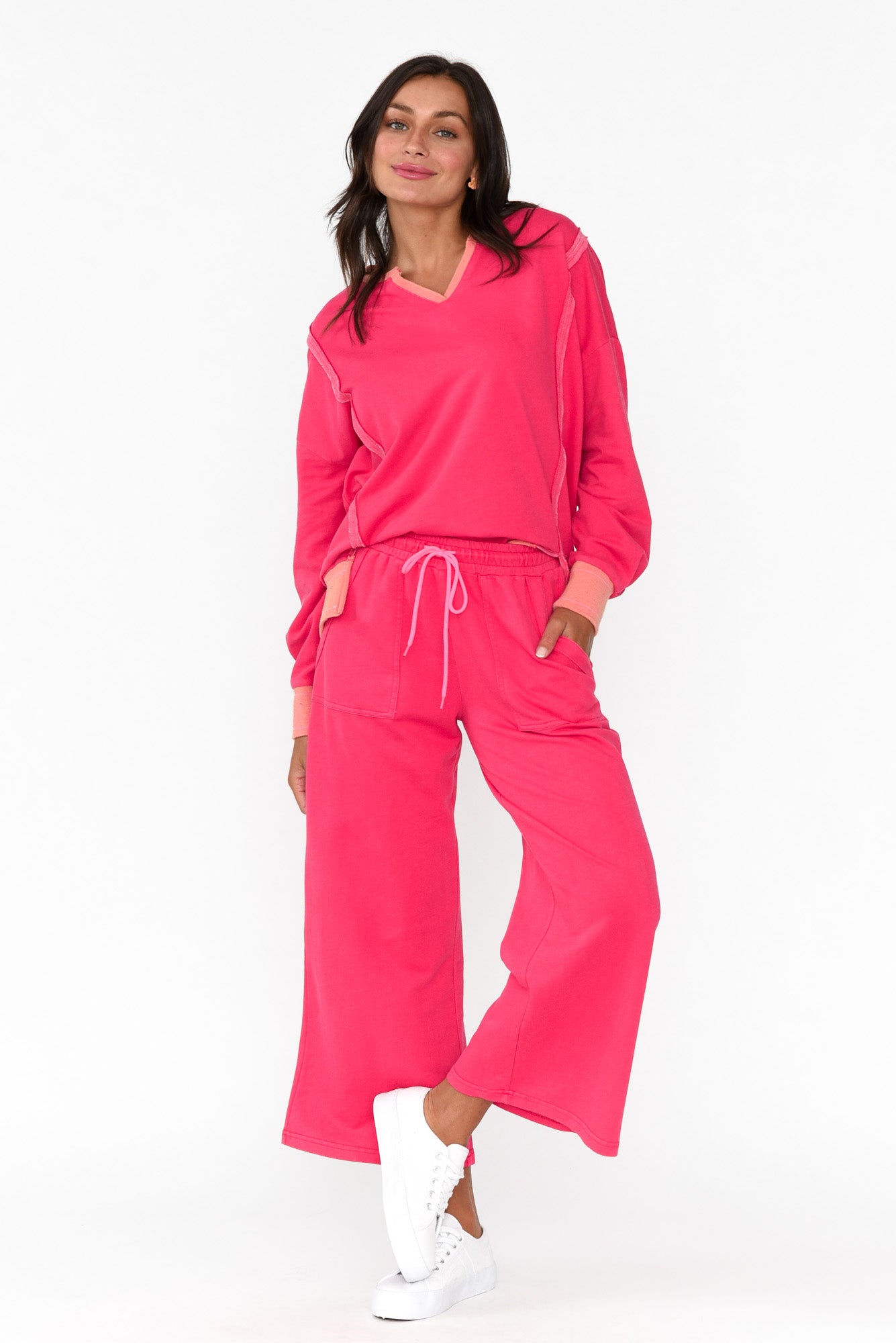 Linnea Hot Pink V Split Jumper