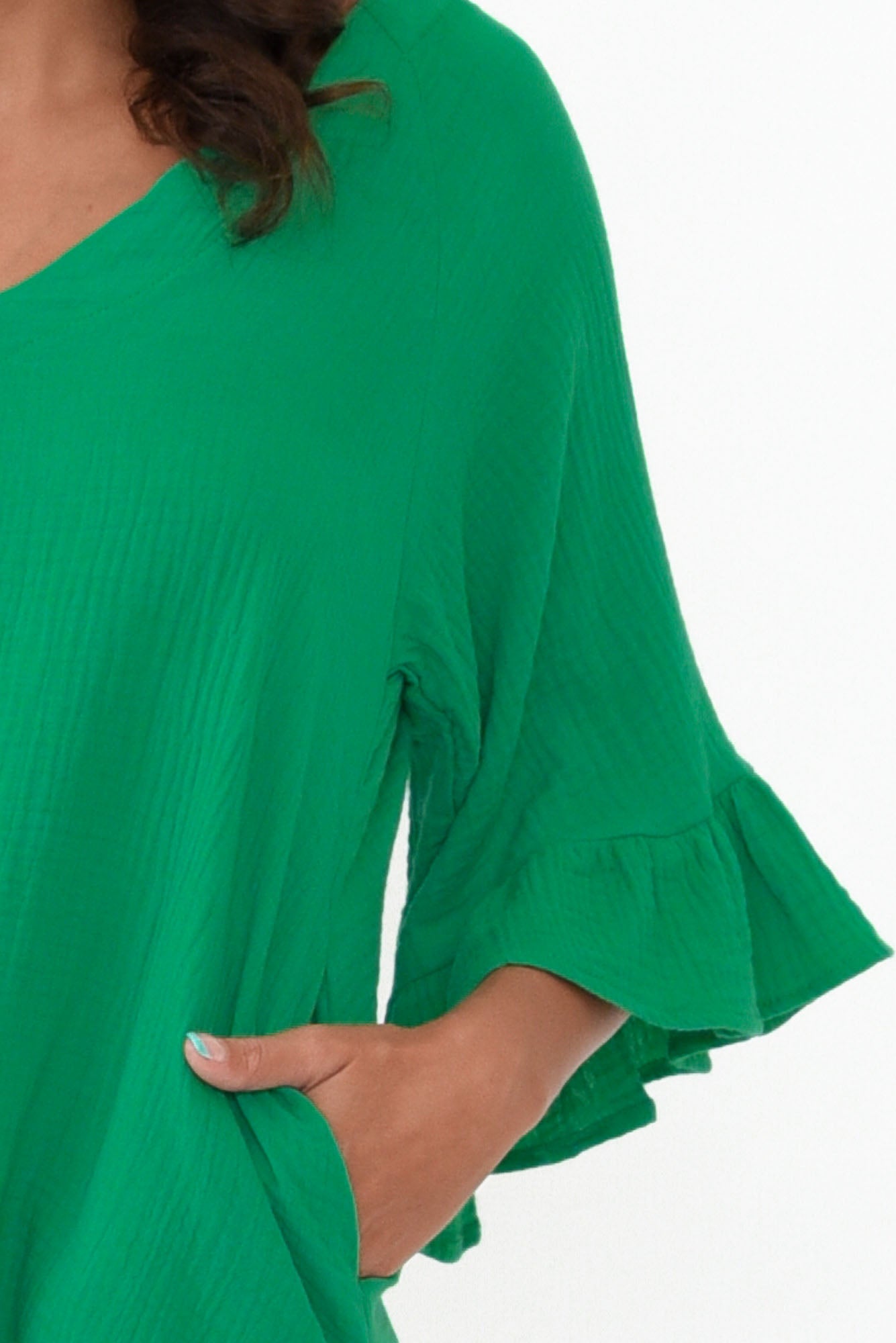 Corey Green Crinkle Cotton Frill Top