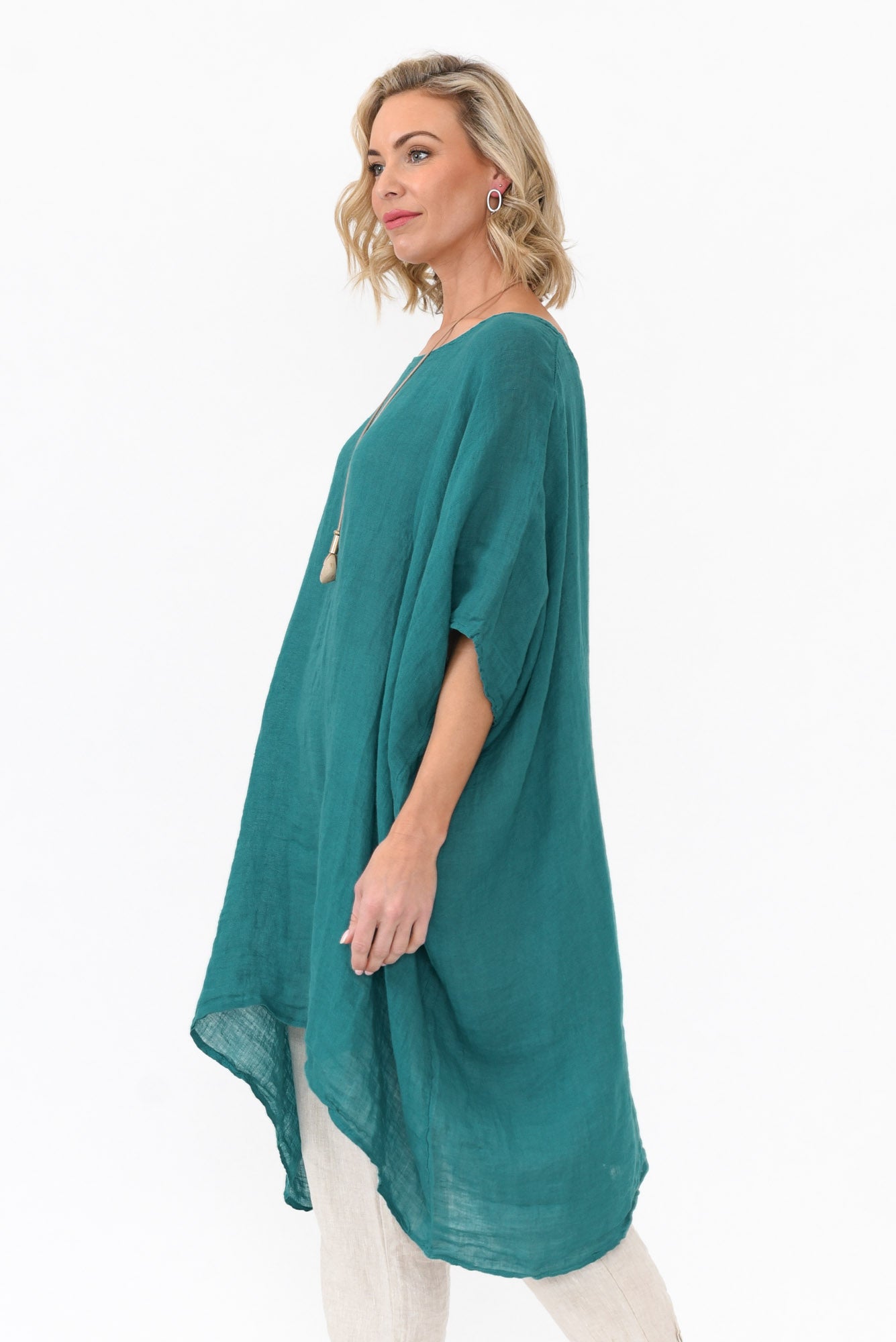 Noemi Teal Linen Kaftan Tunic