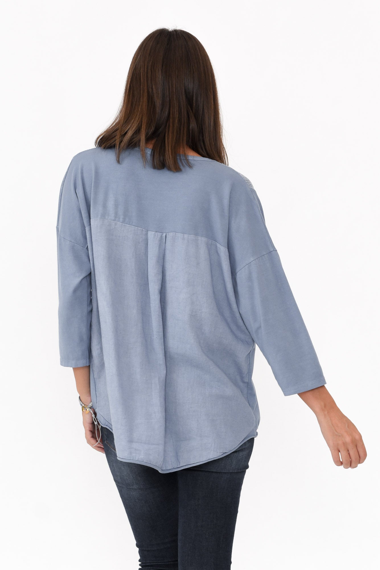 Willard Blue Cotton Sequin Top