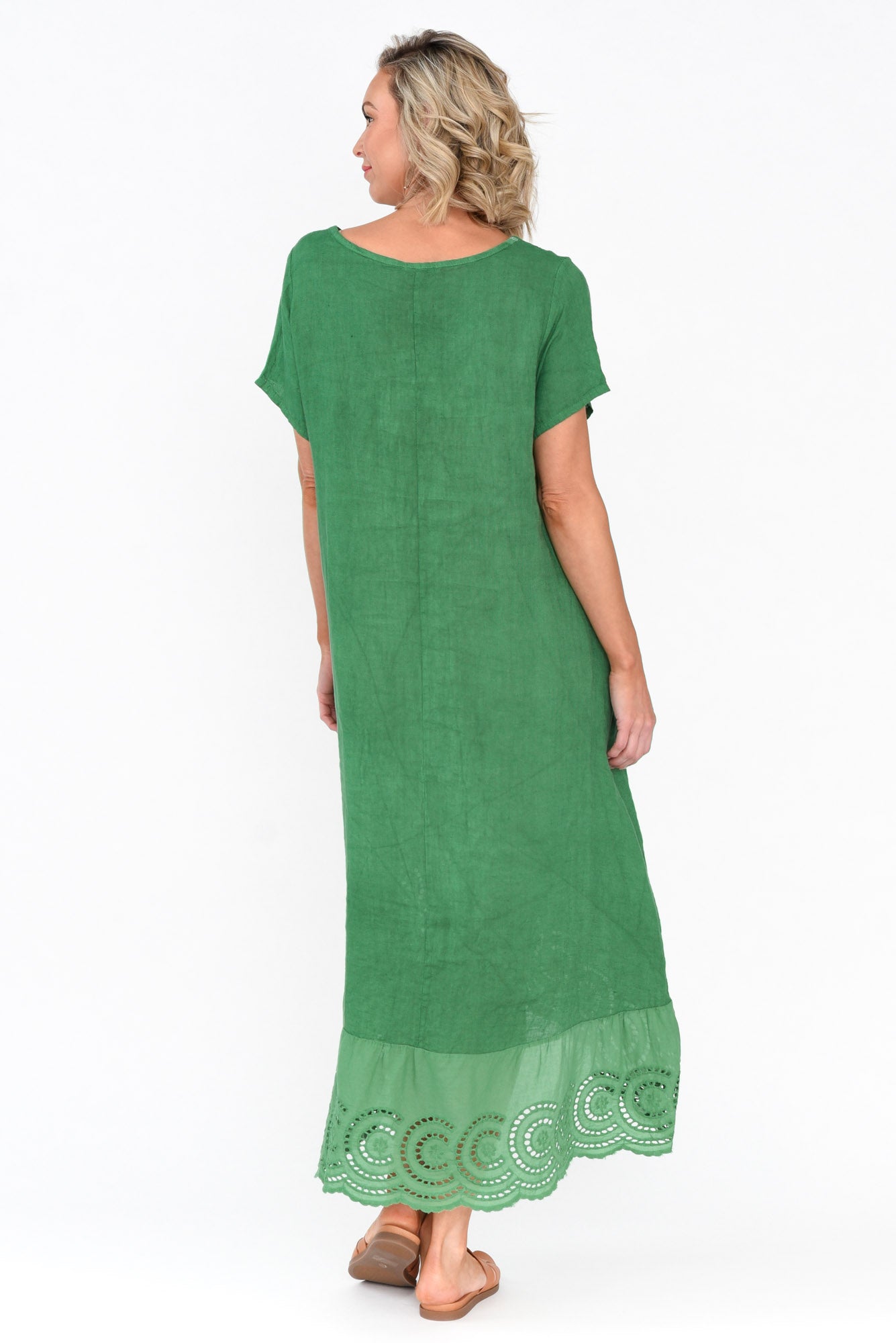Ravella Green Linen V Neck Dress