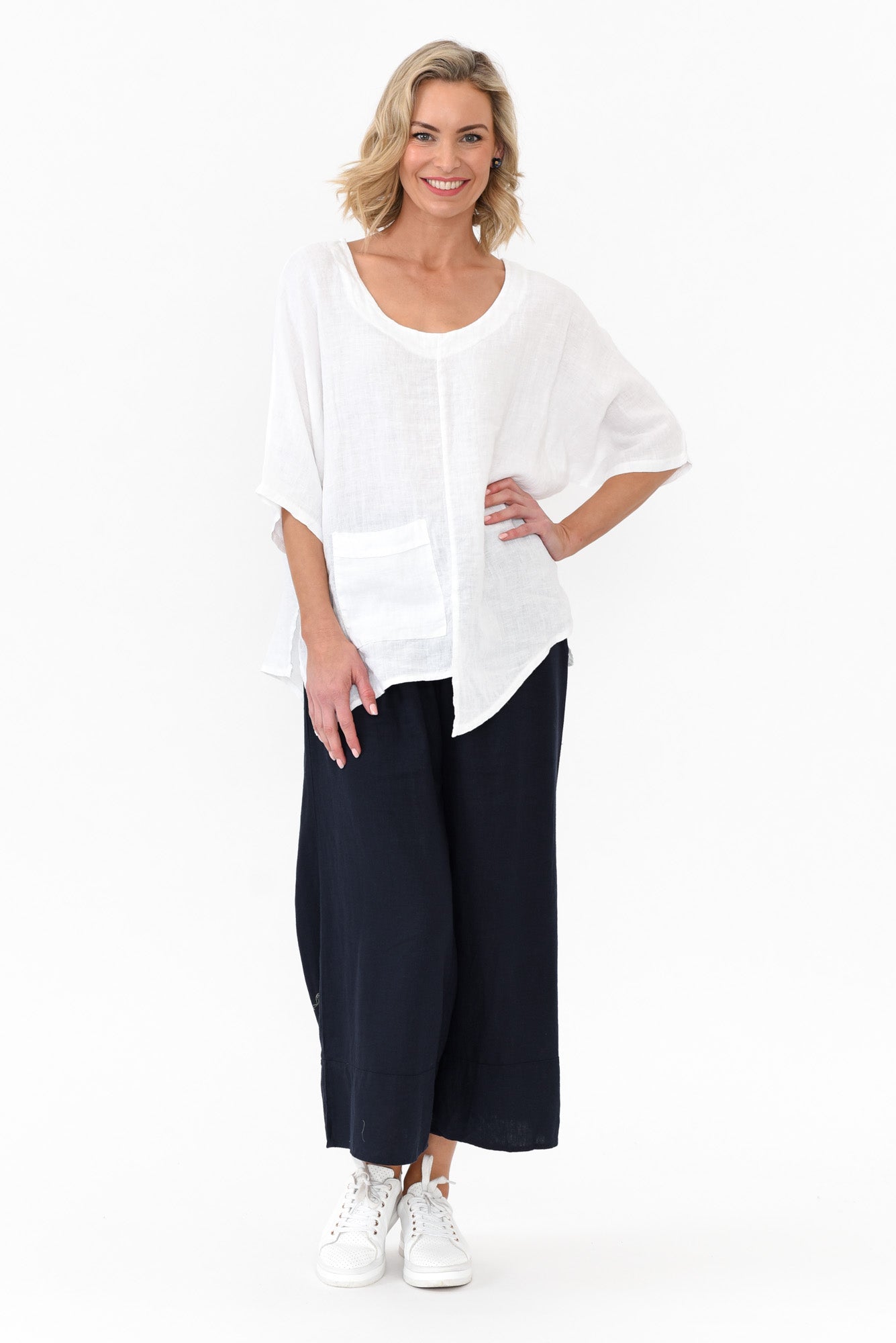 Colleen Navy Linen Wide Leg Pant
