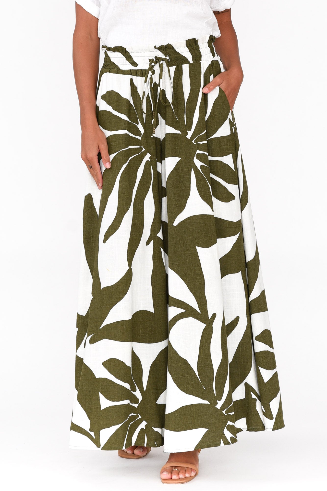 Marit Green Leaf Wide Leg Pant