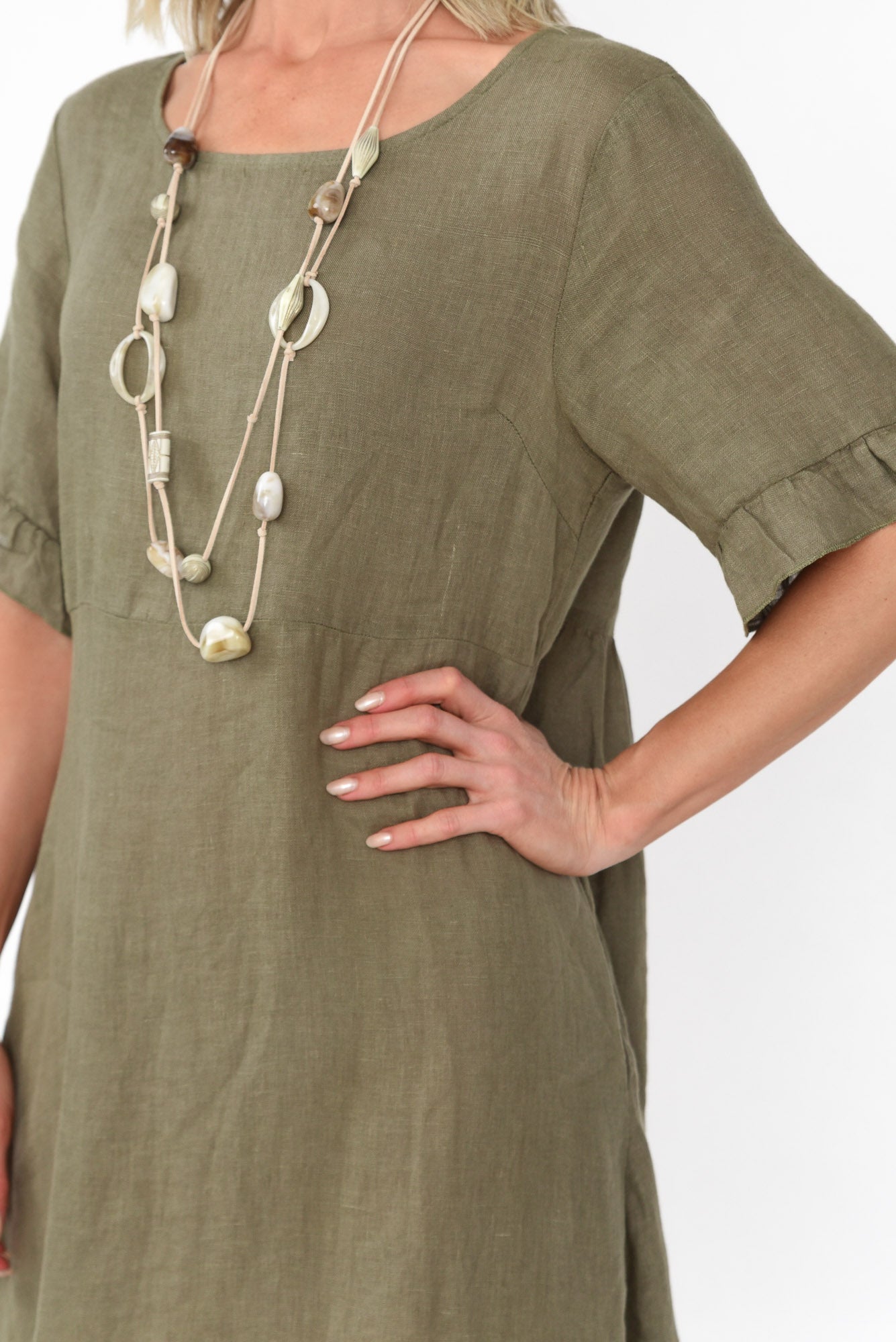 Elodie Khaki Linen Frill Dress