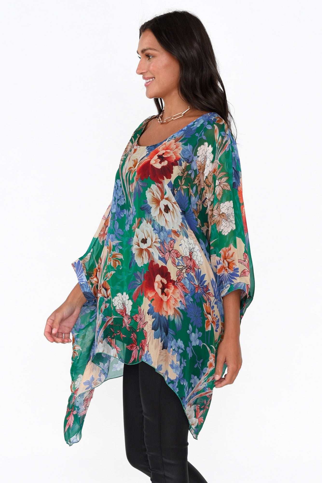 Wisteria Green Floral Silk Layer Top
