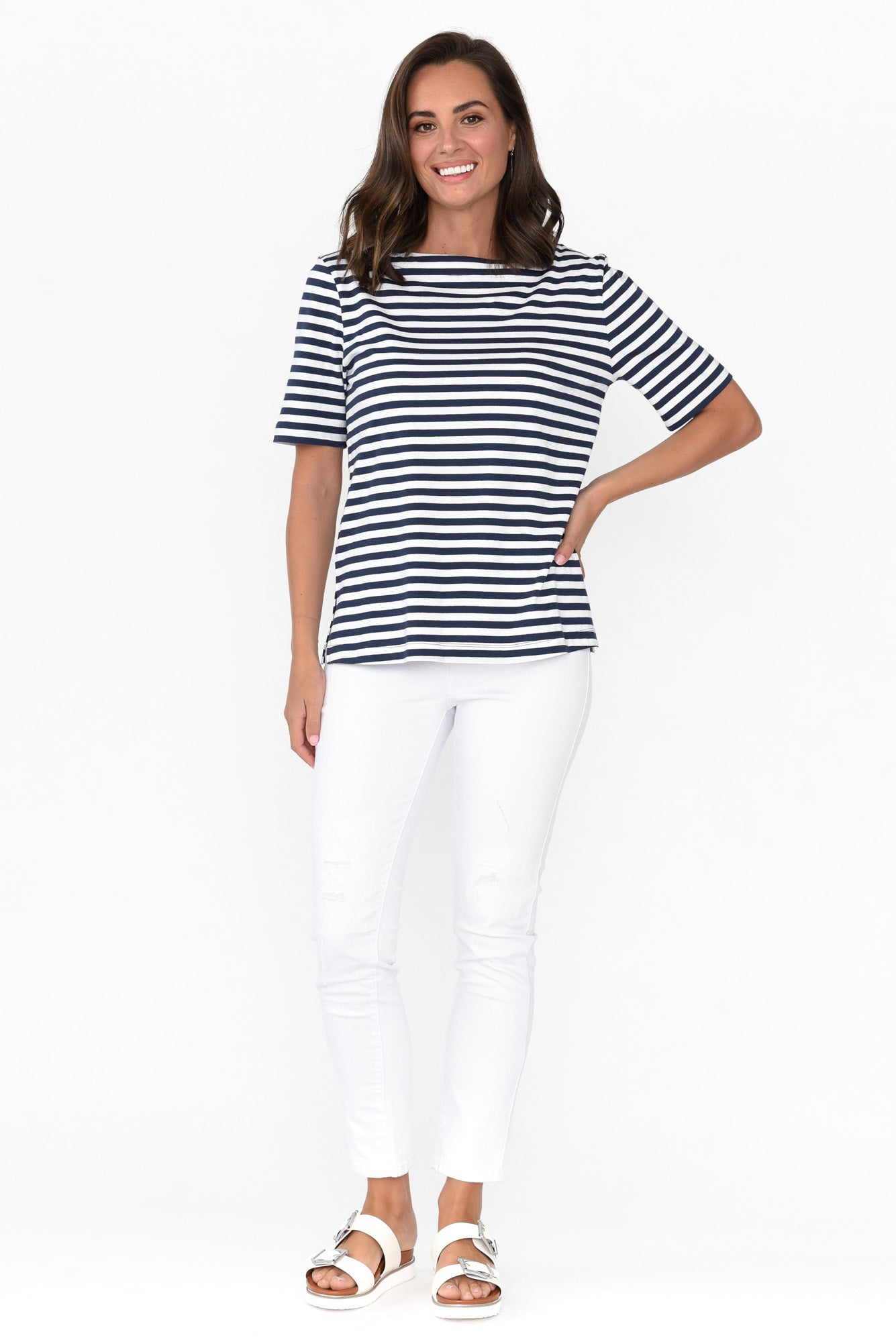 Rosalie Navy Stripe Cotton Tee