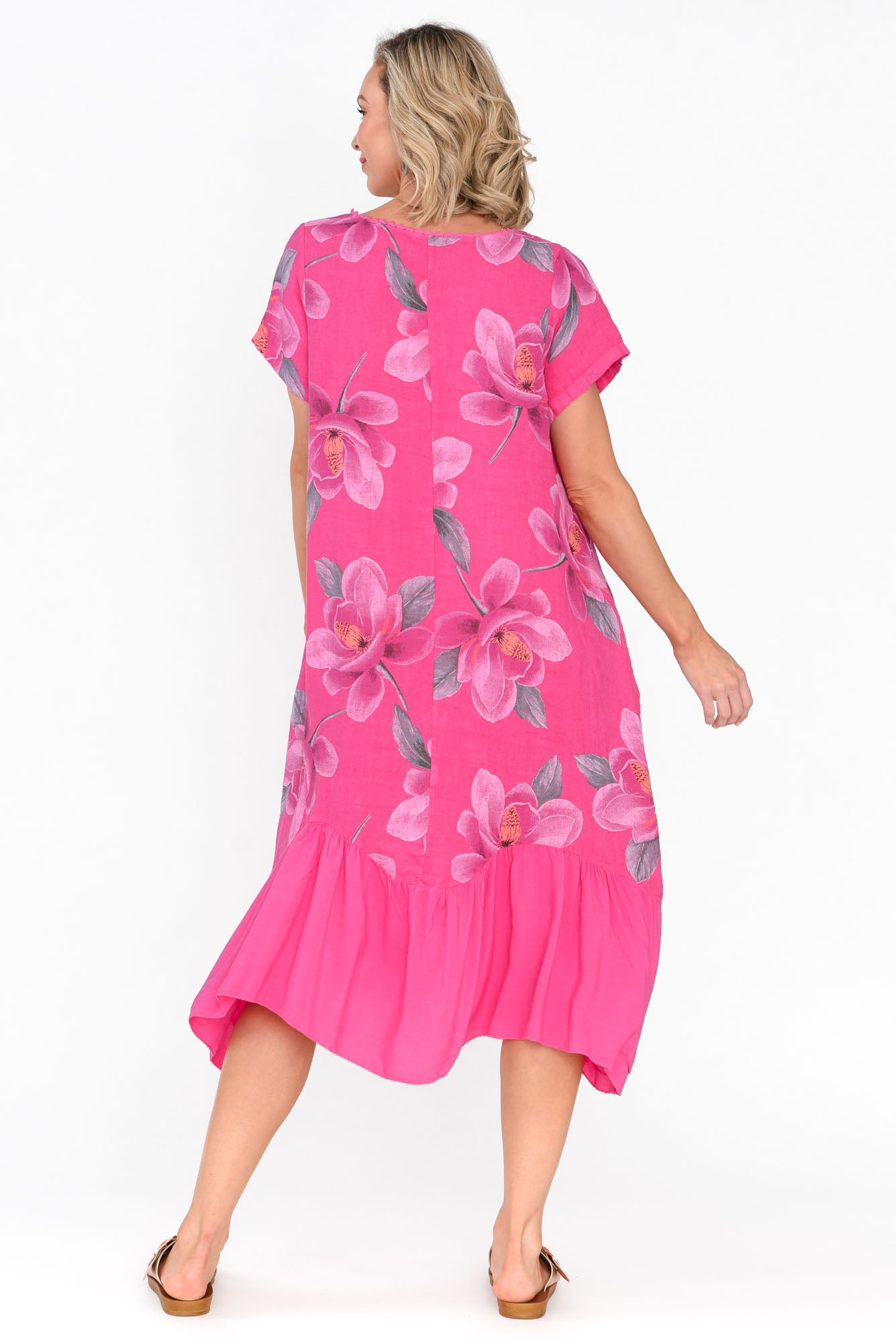 Ryker Hot Pink Floral Linen Pocket Dress