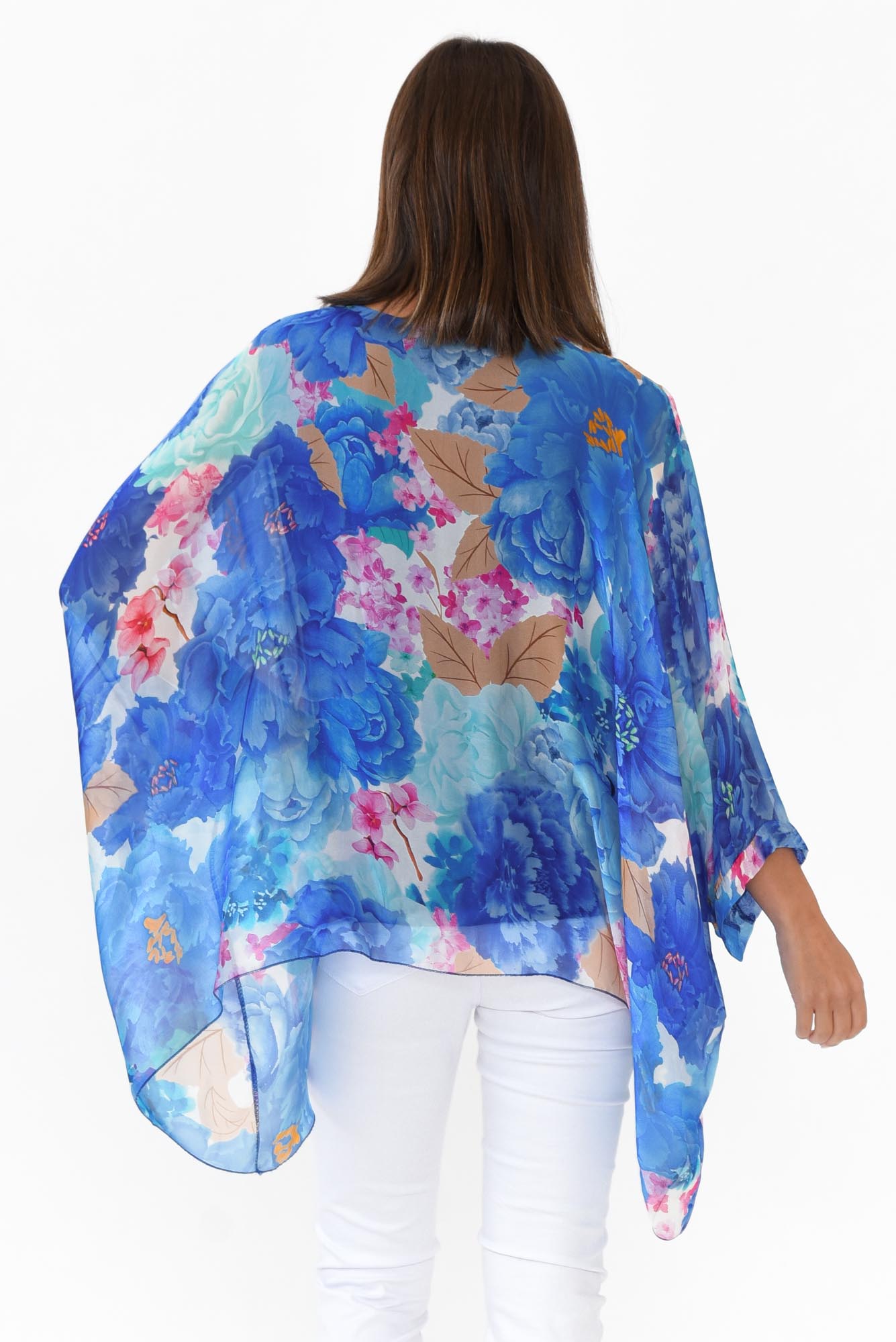 Trevino Cobalt Flower Silk Overlay Top