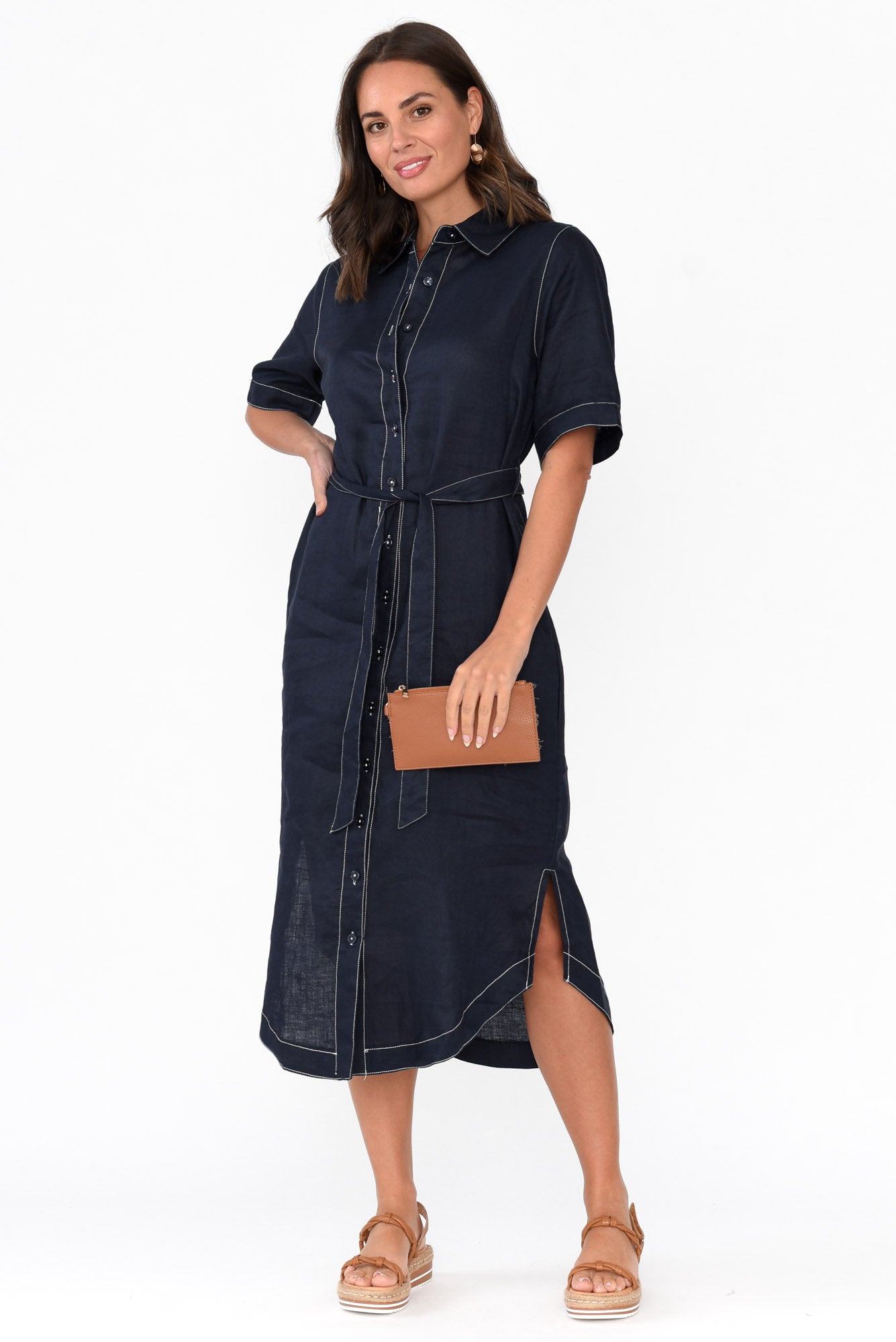 Alaska Navy Linen Shirt Dress