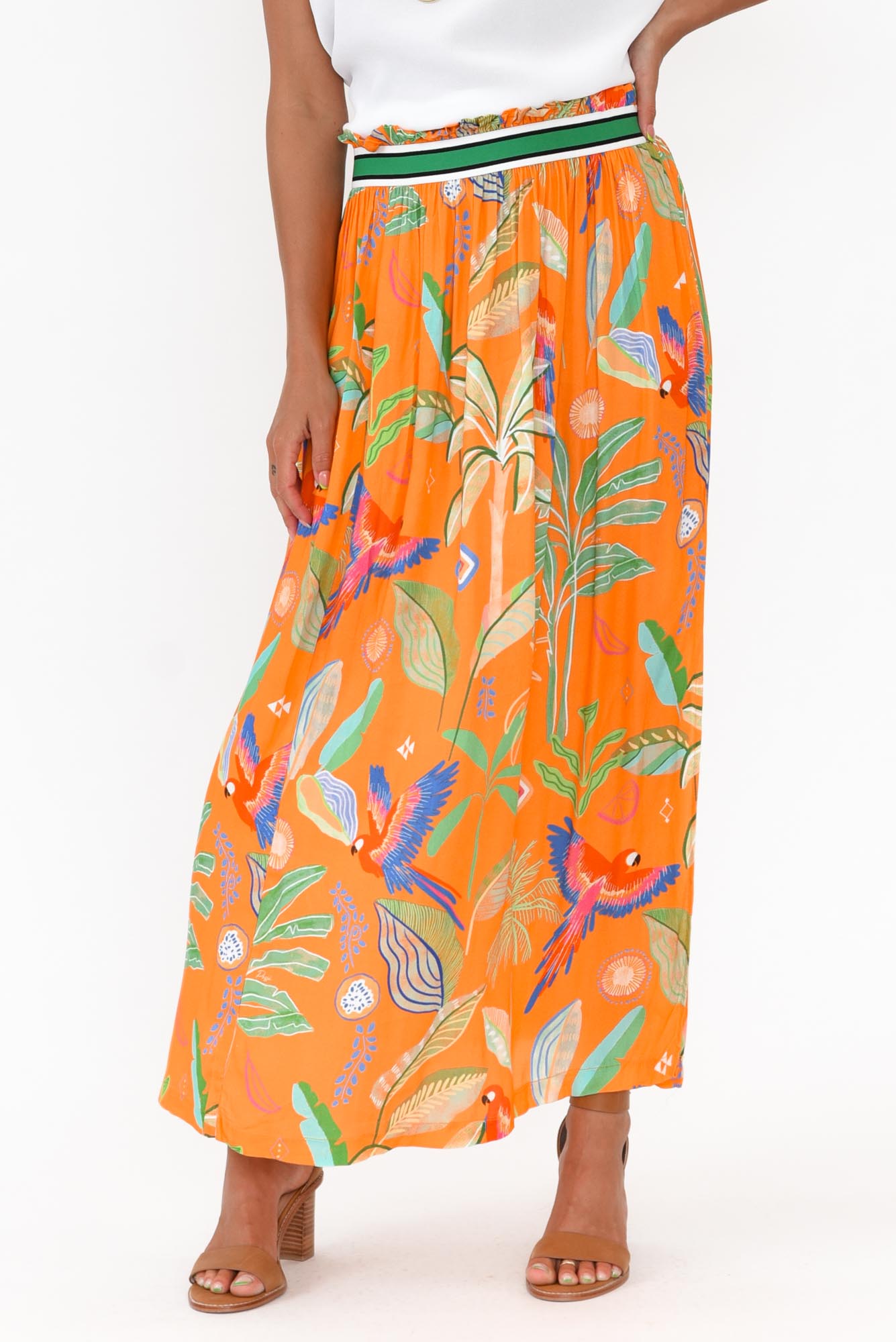 Camille Orange Tropical Maxi Skirt