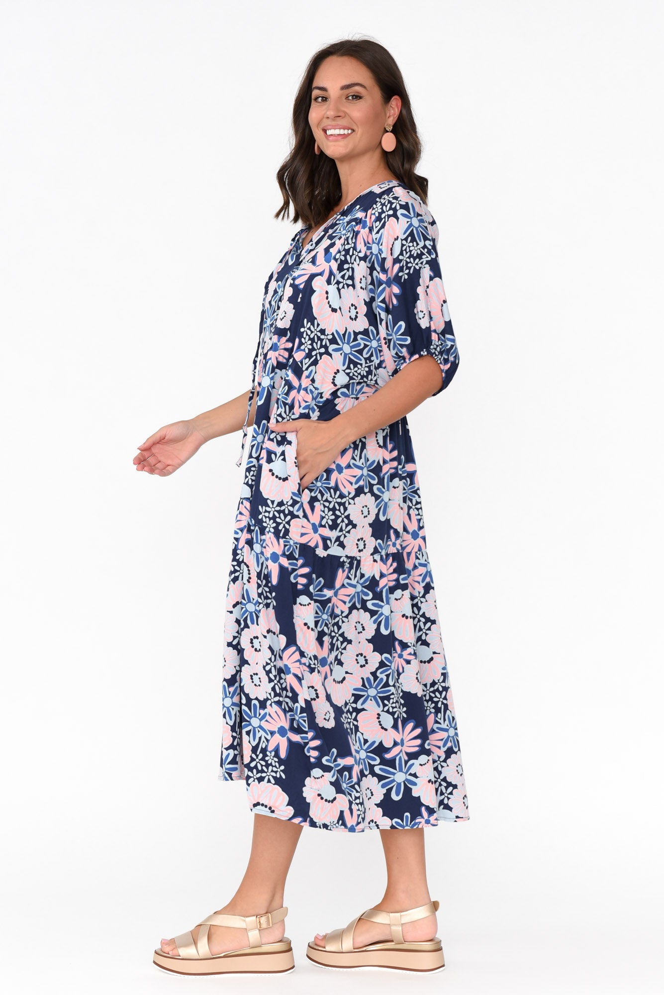 Rima Navy Floral Midi Dress