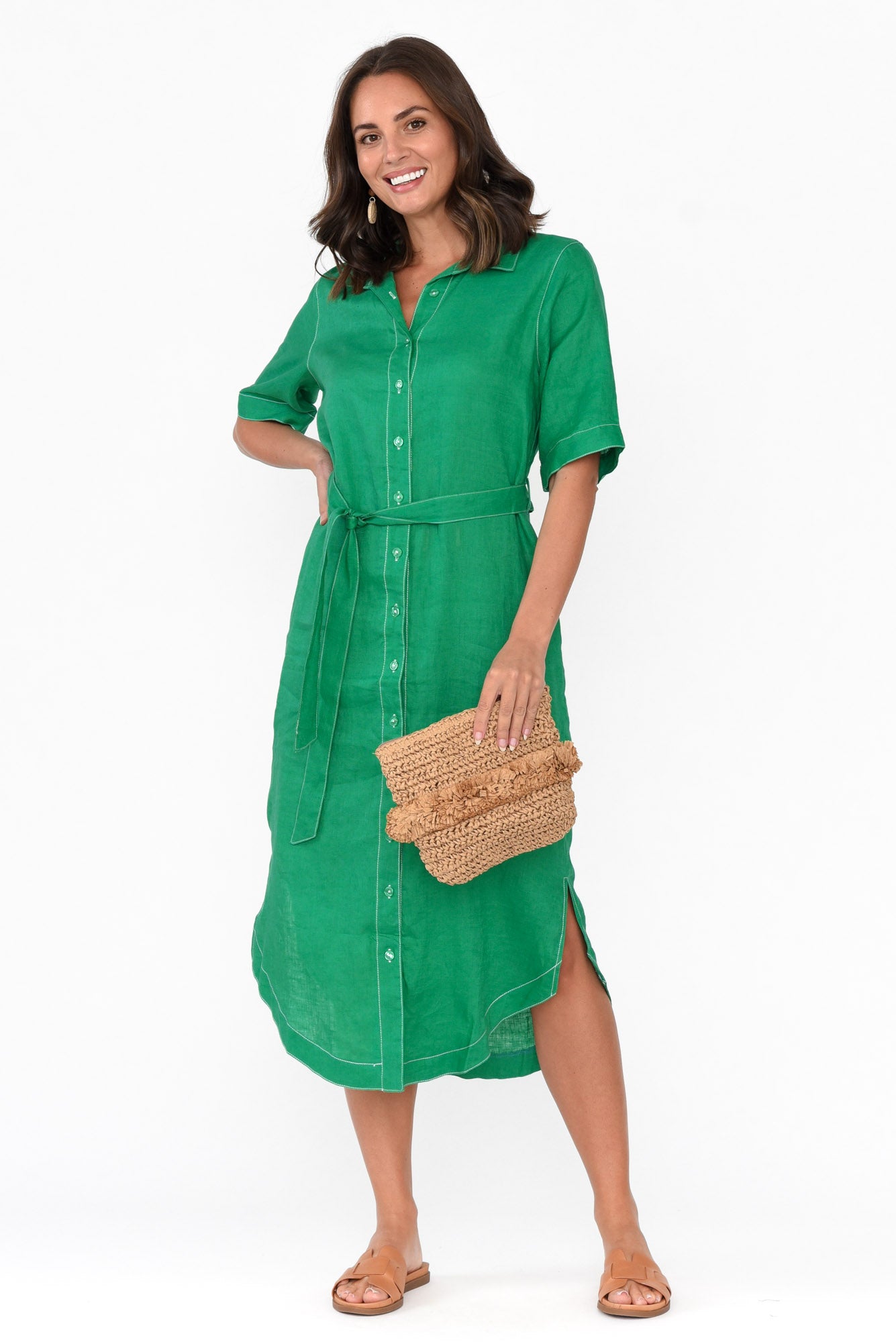 Alaska Green Linen Shirt Dress