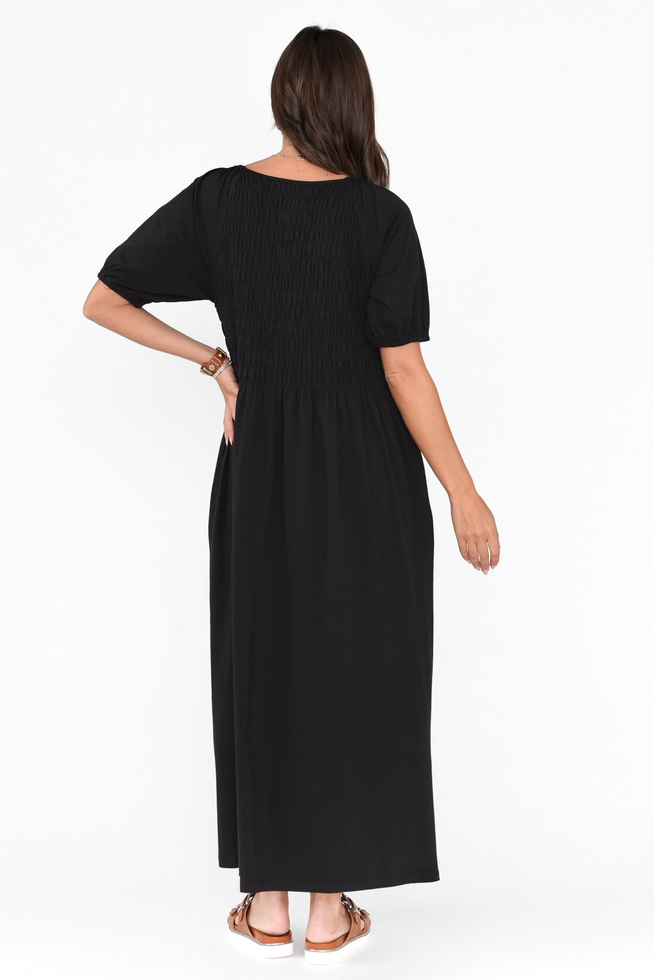 Vancouver Black Cotton Shirred Dress