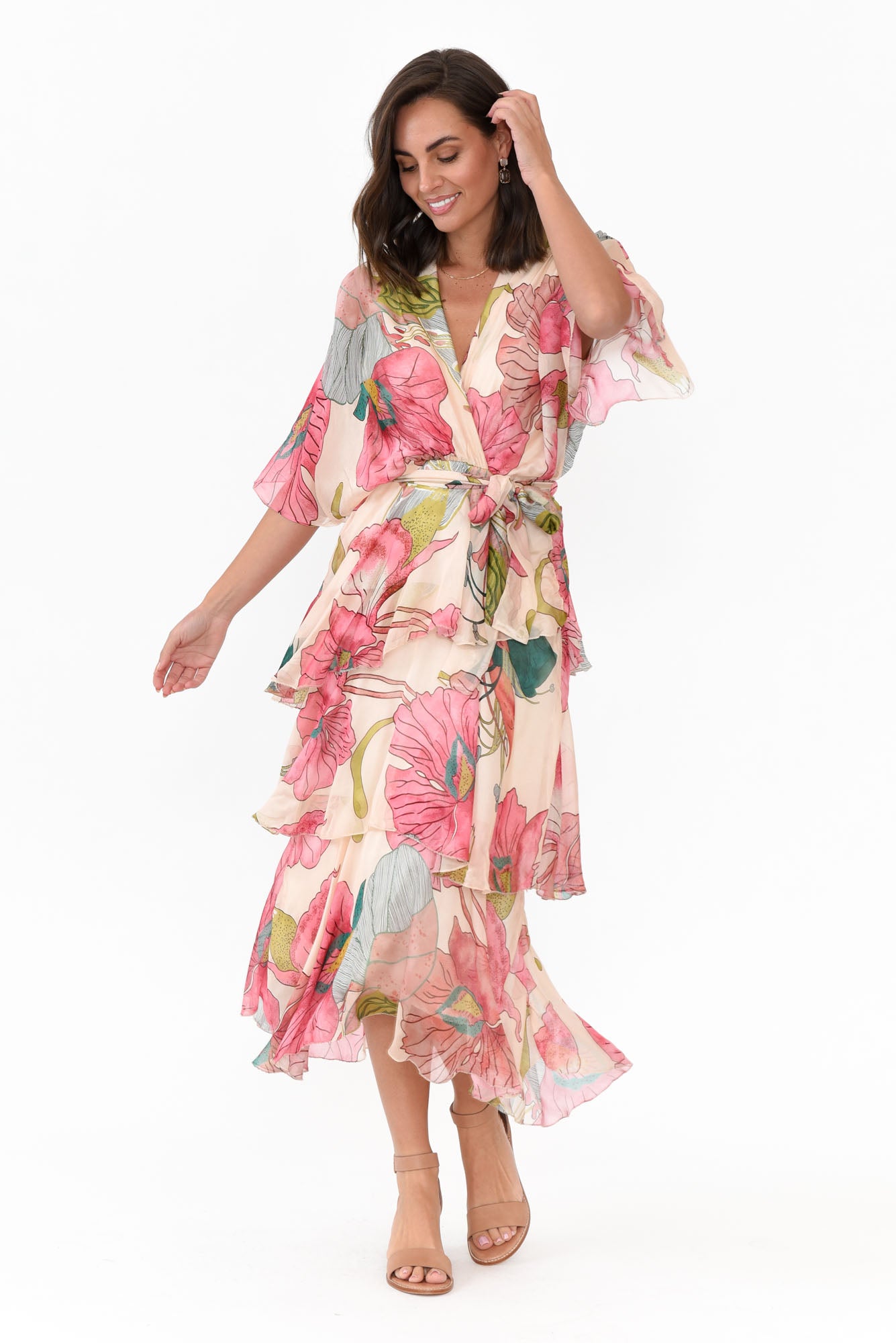 Natalie Pink Flower Silk Layer Dress