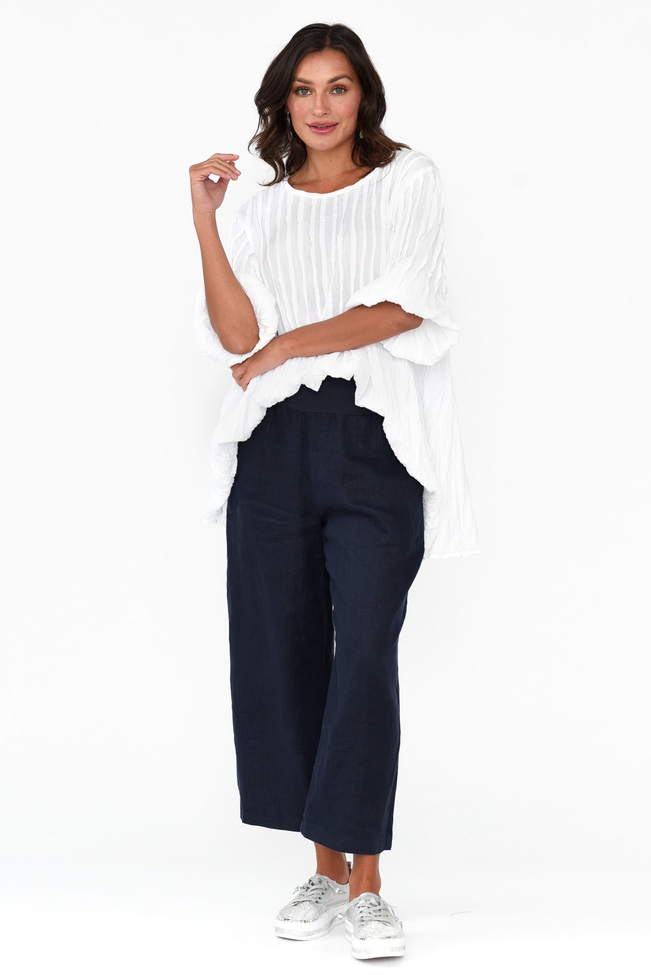 Griffin Navy Linen Wide Leg Pant