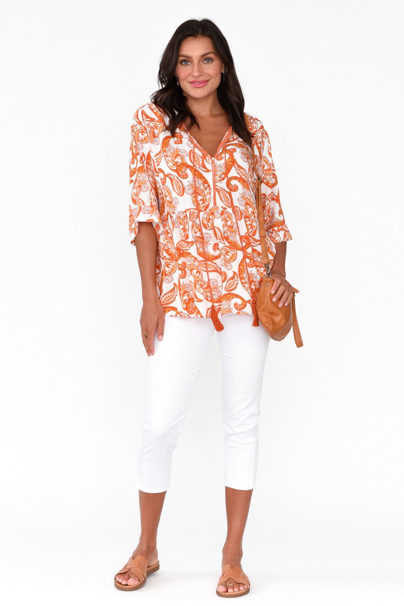 Gwendolyn Orange Paisley Tassel Top