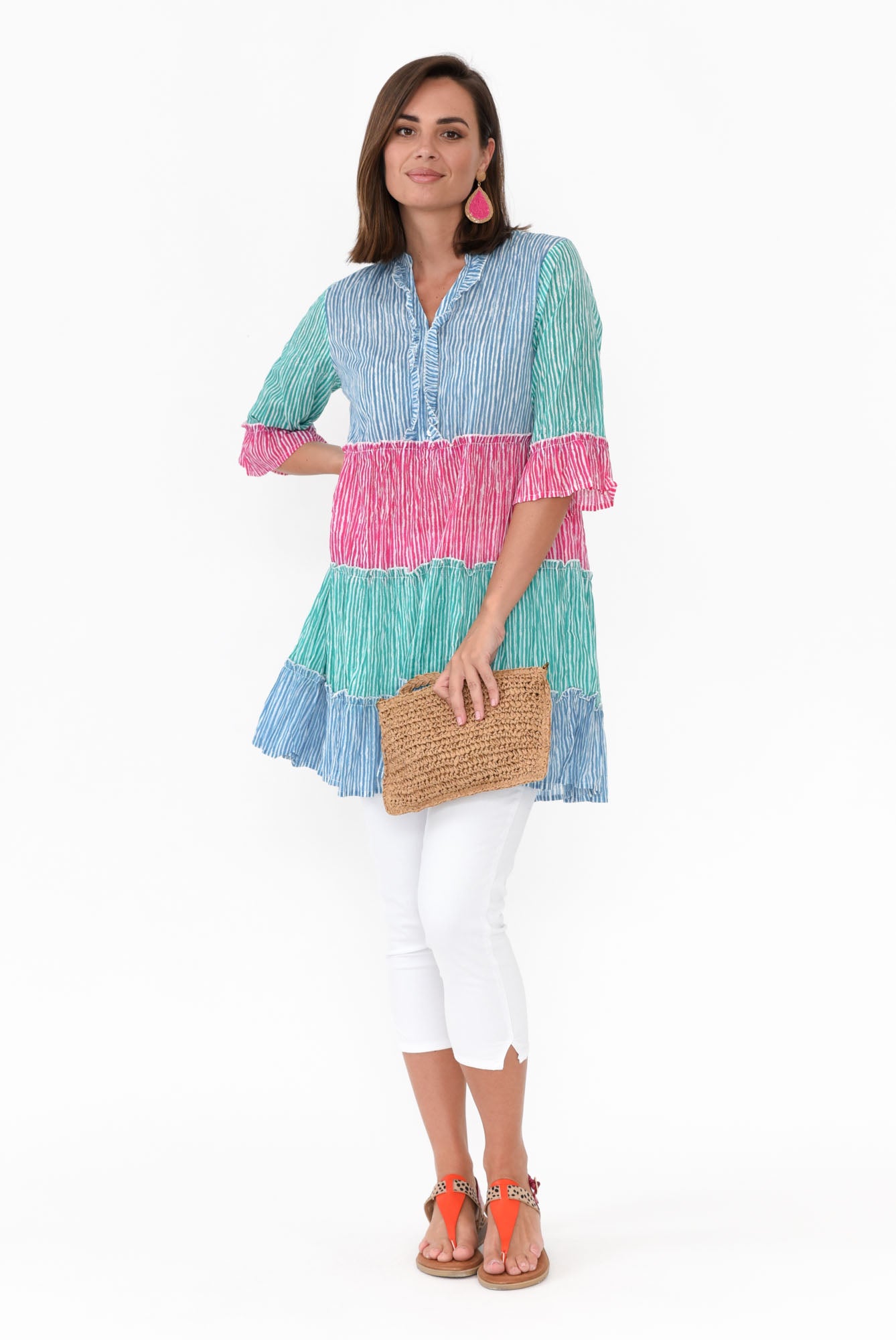 Deedee Multi Stripe Cotton Frill Tunic