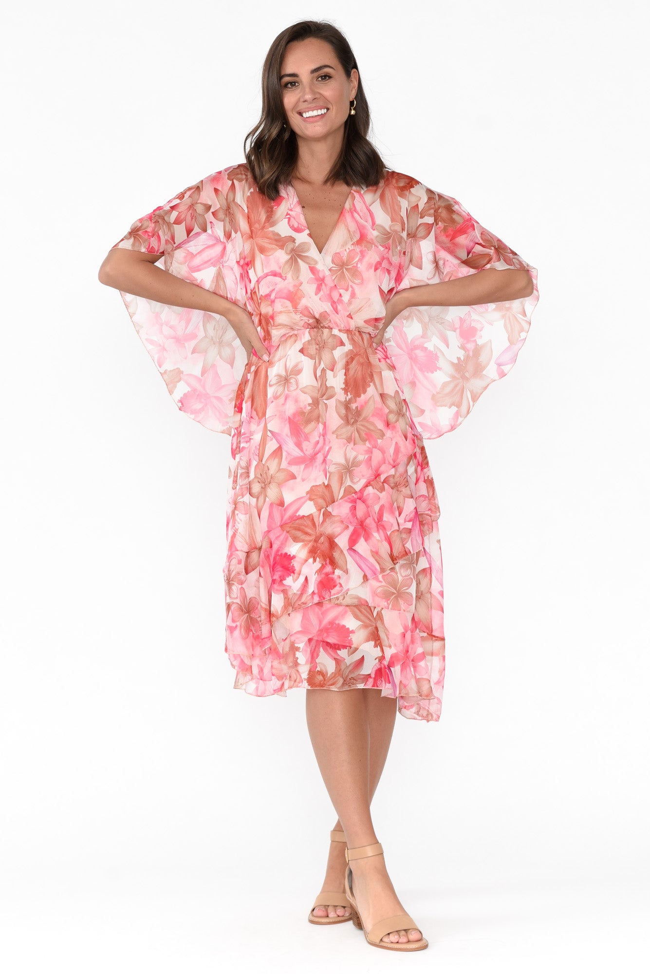 Ireland Peach Hibiscus Ruffle Dress