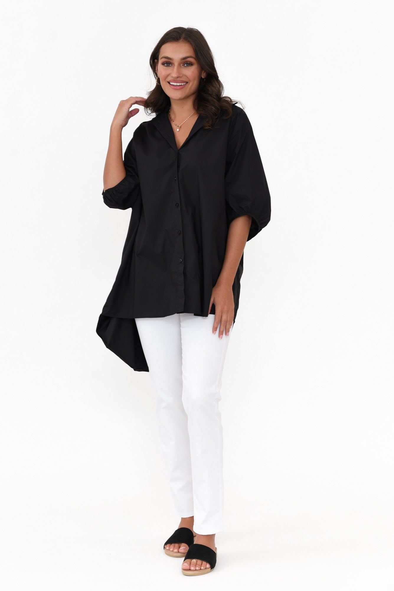 Sadie Black Cotton Tunic Top