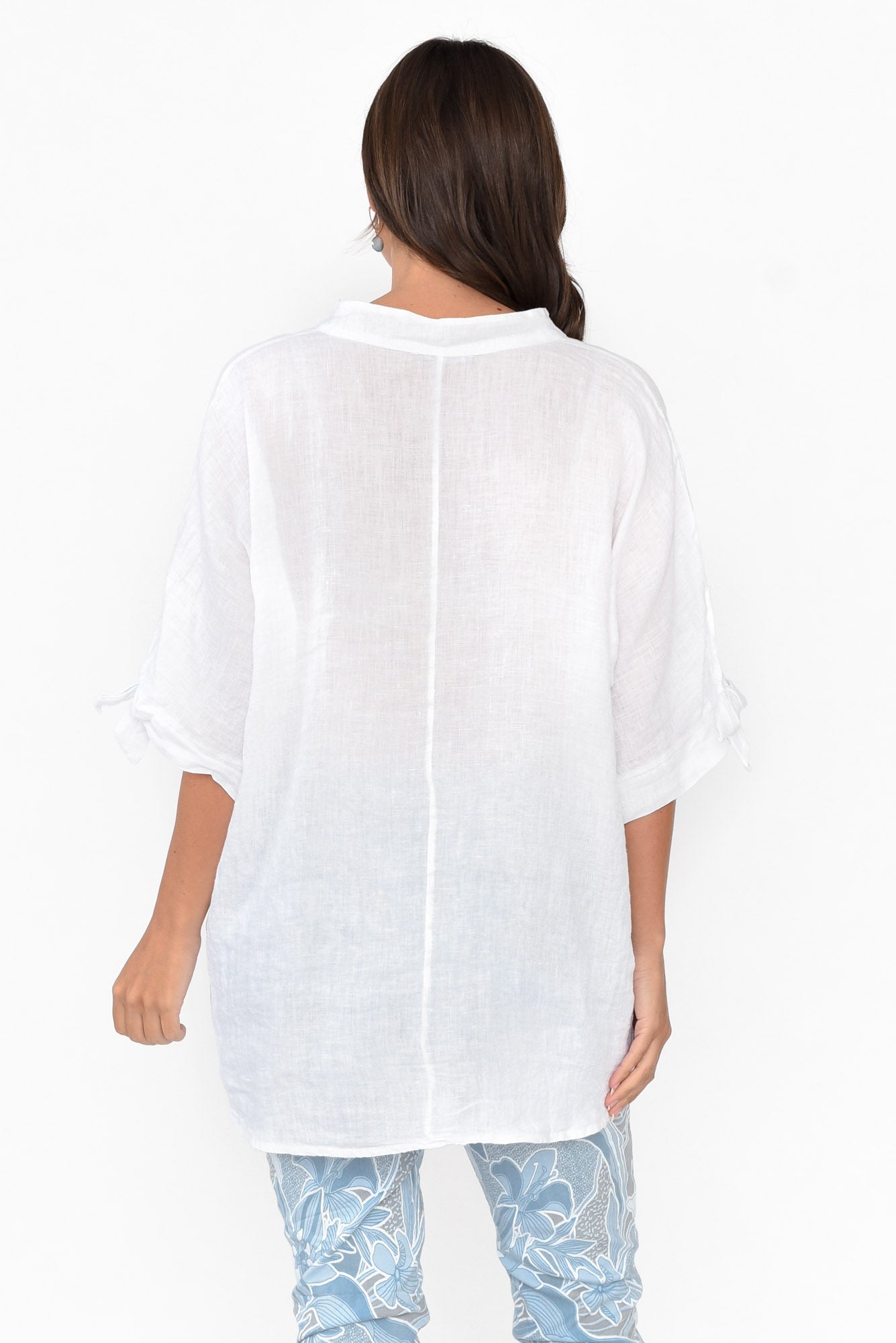 Pierce White Foil Linen V Neck Top