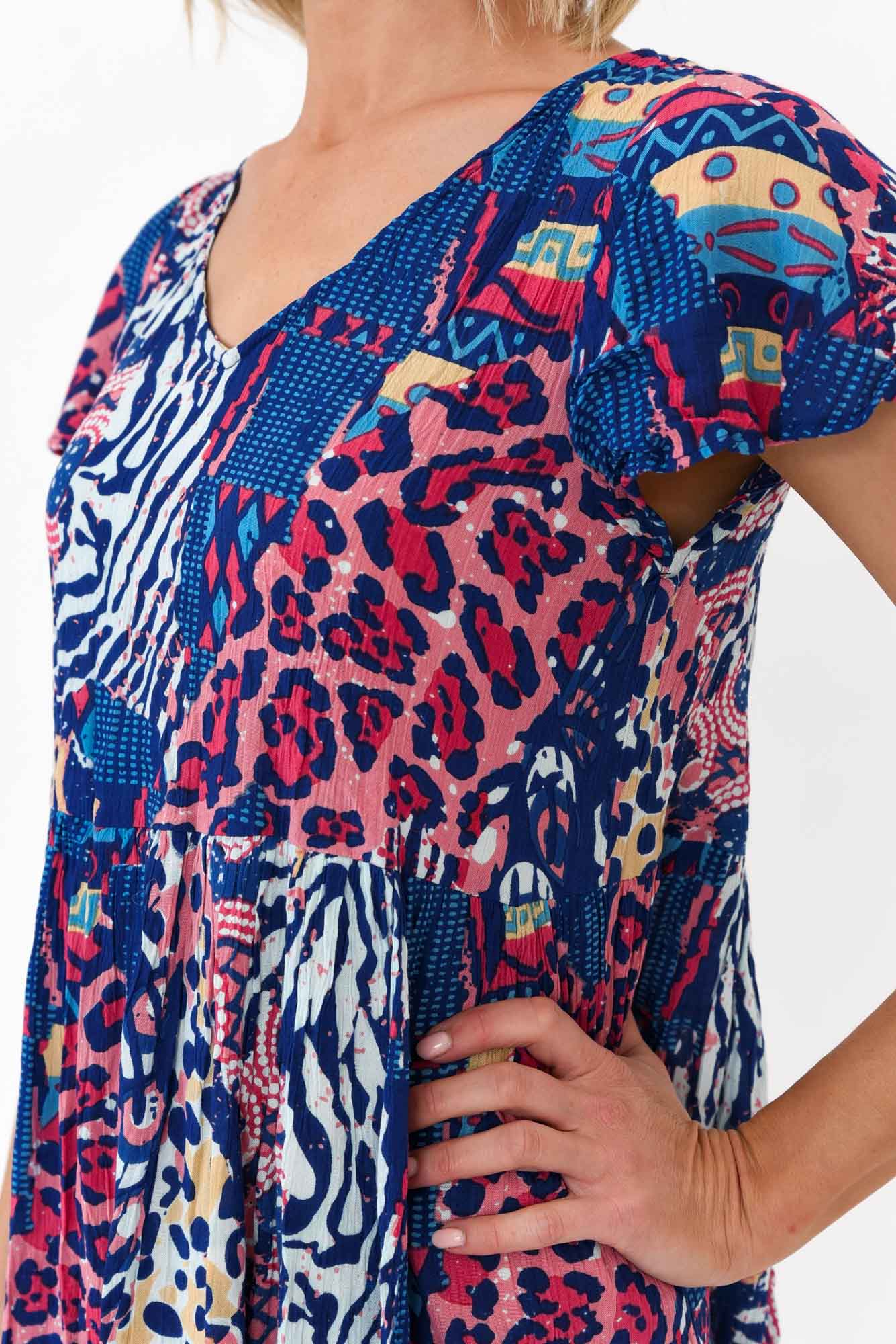 Azalea Navy Animal Crinkle Dress