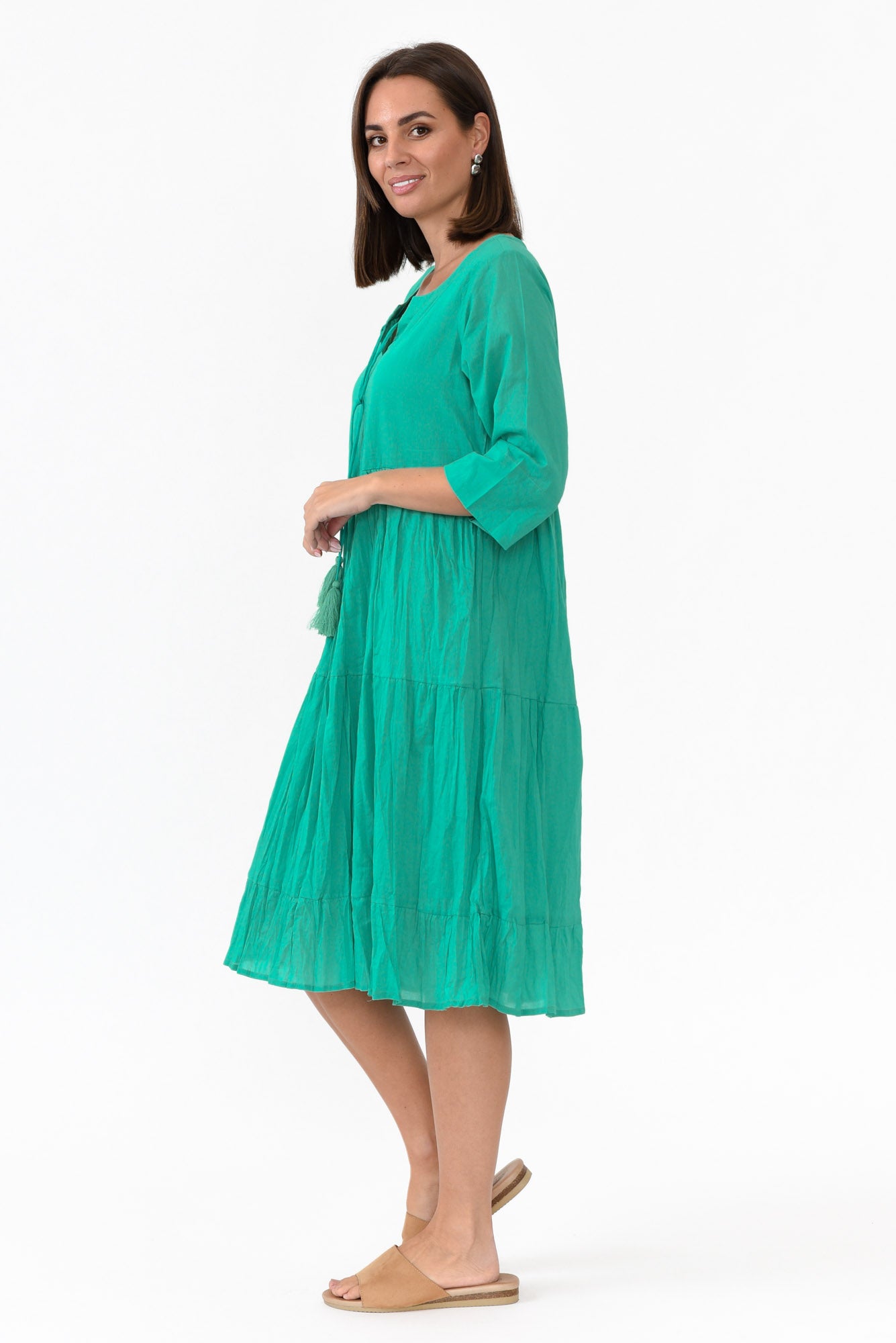 Milana Emerald Crinkle Cotton Dress