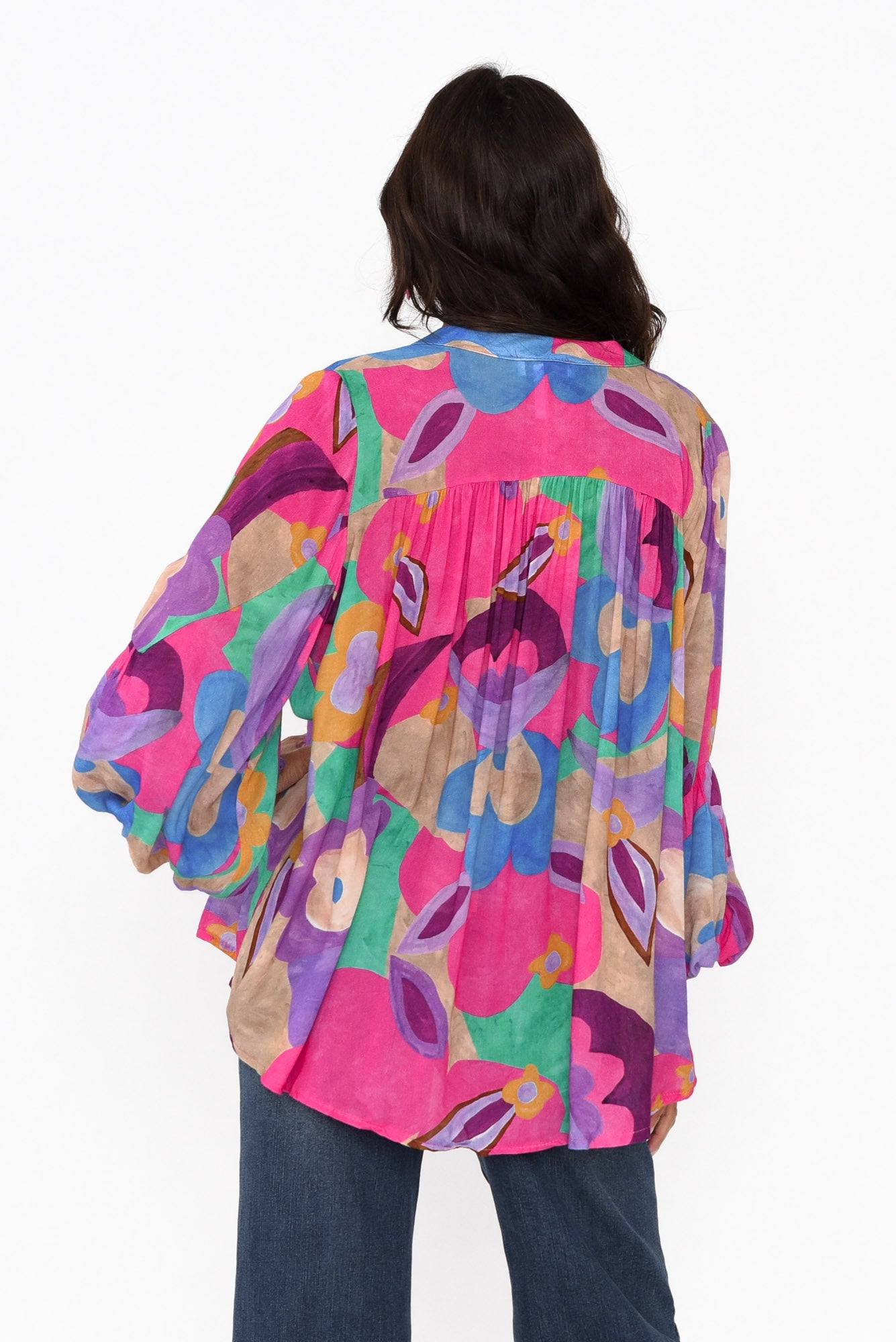 Althea Pink Abstract V Neck Top