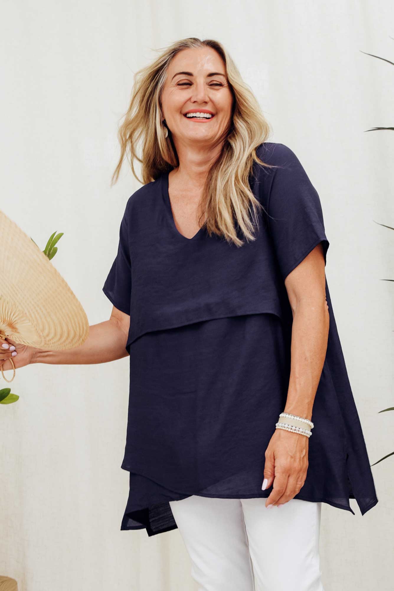 Shoshana Navy Cotton Layered Top