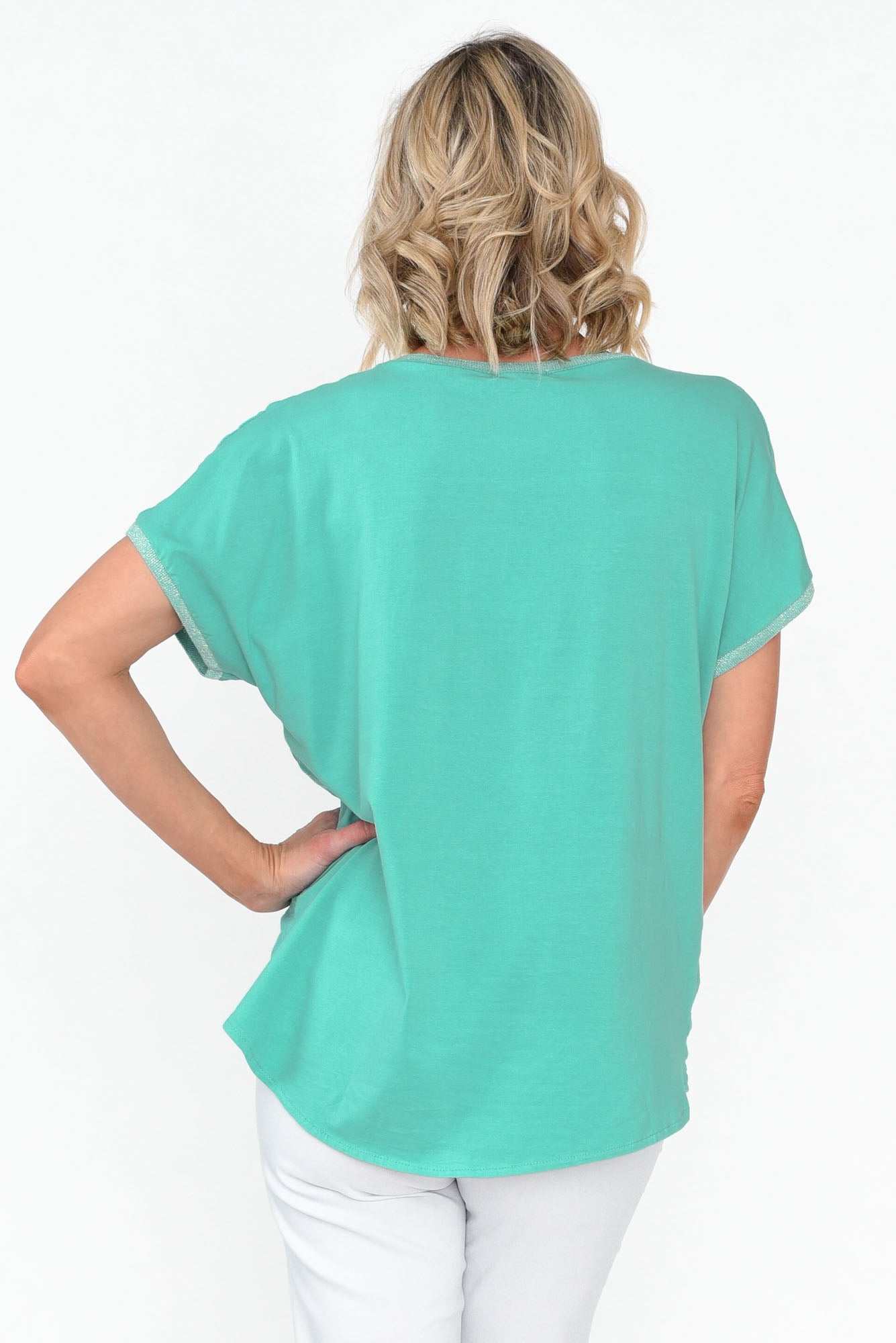 Candela Blue Sequin Heart Linen Top