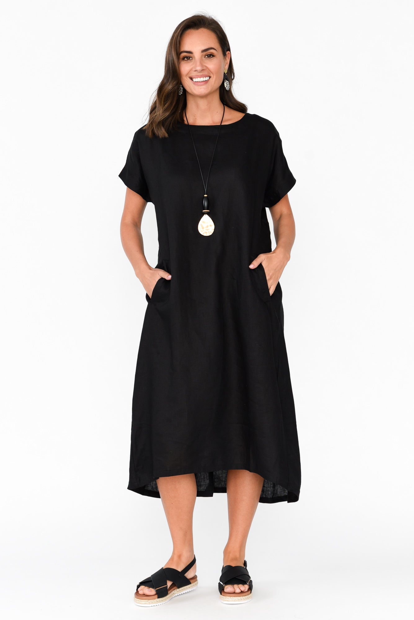 Zeffie Black Linen Pocket Dress