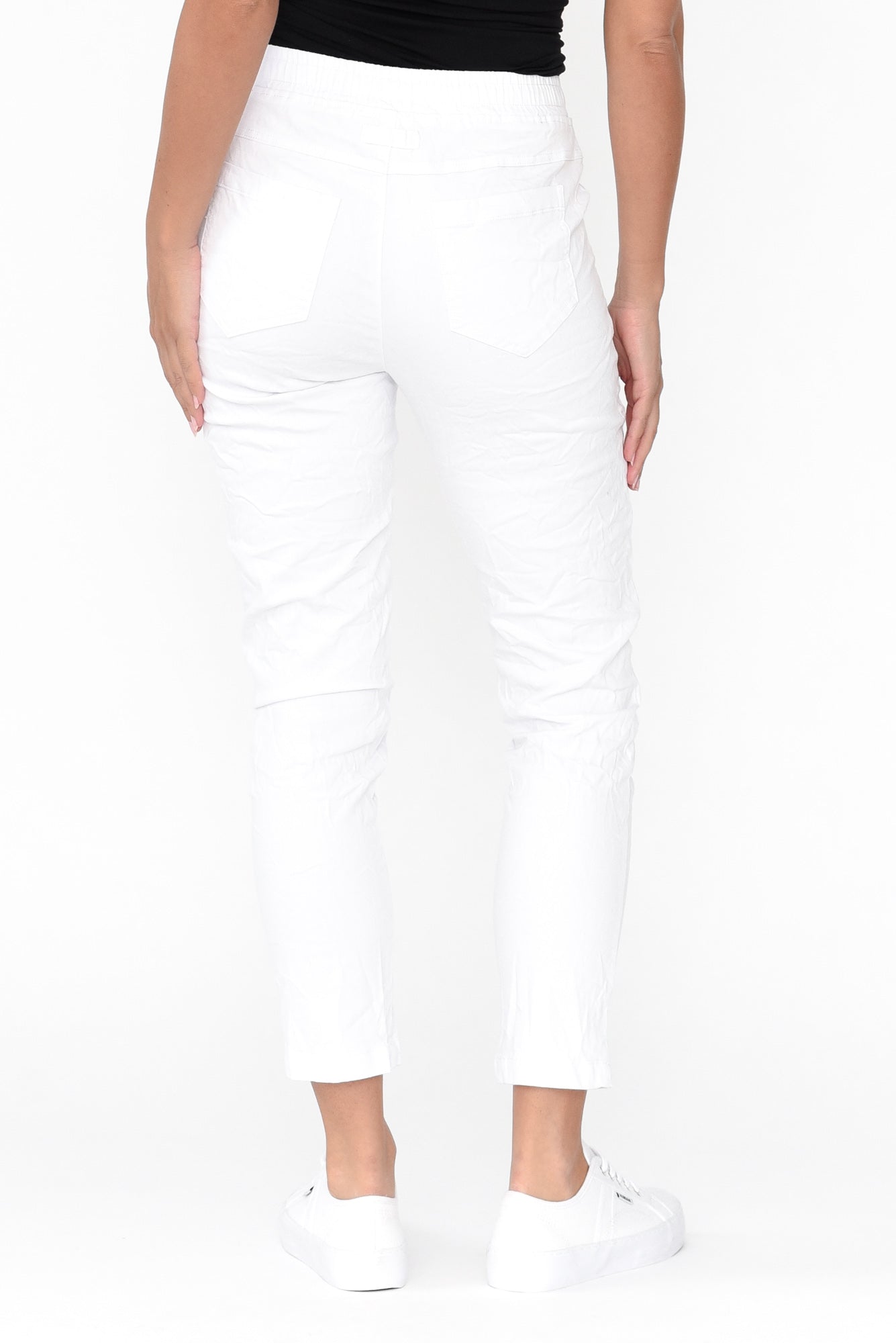 Joselyn White Cotton Blend Drawstring Pant