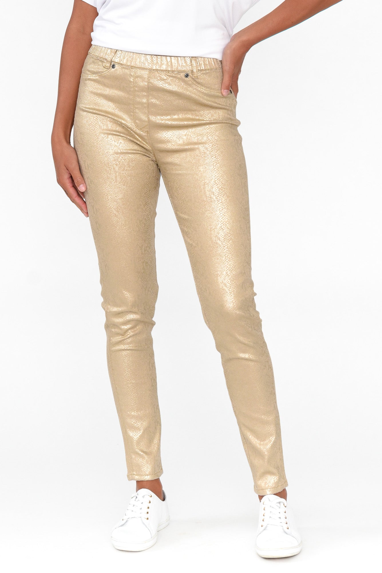 Bonita Gold Animal Foil Stretch Pant