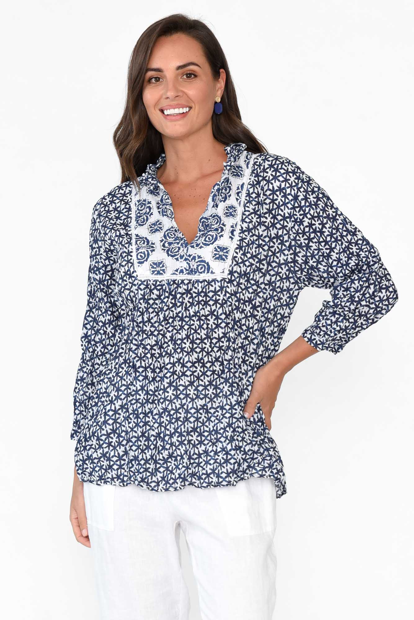 Kellan Navy Flower Cotton Top