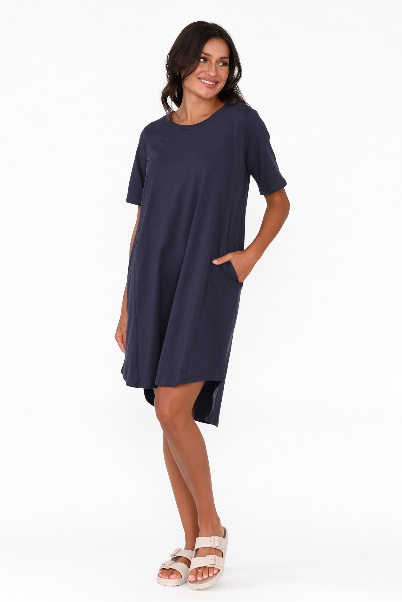 Nyree Navy Hi Lo Cotton Dress
