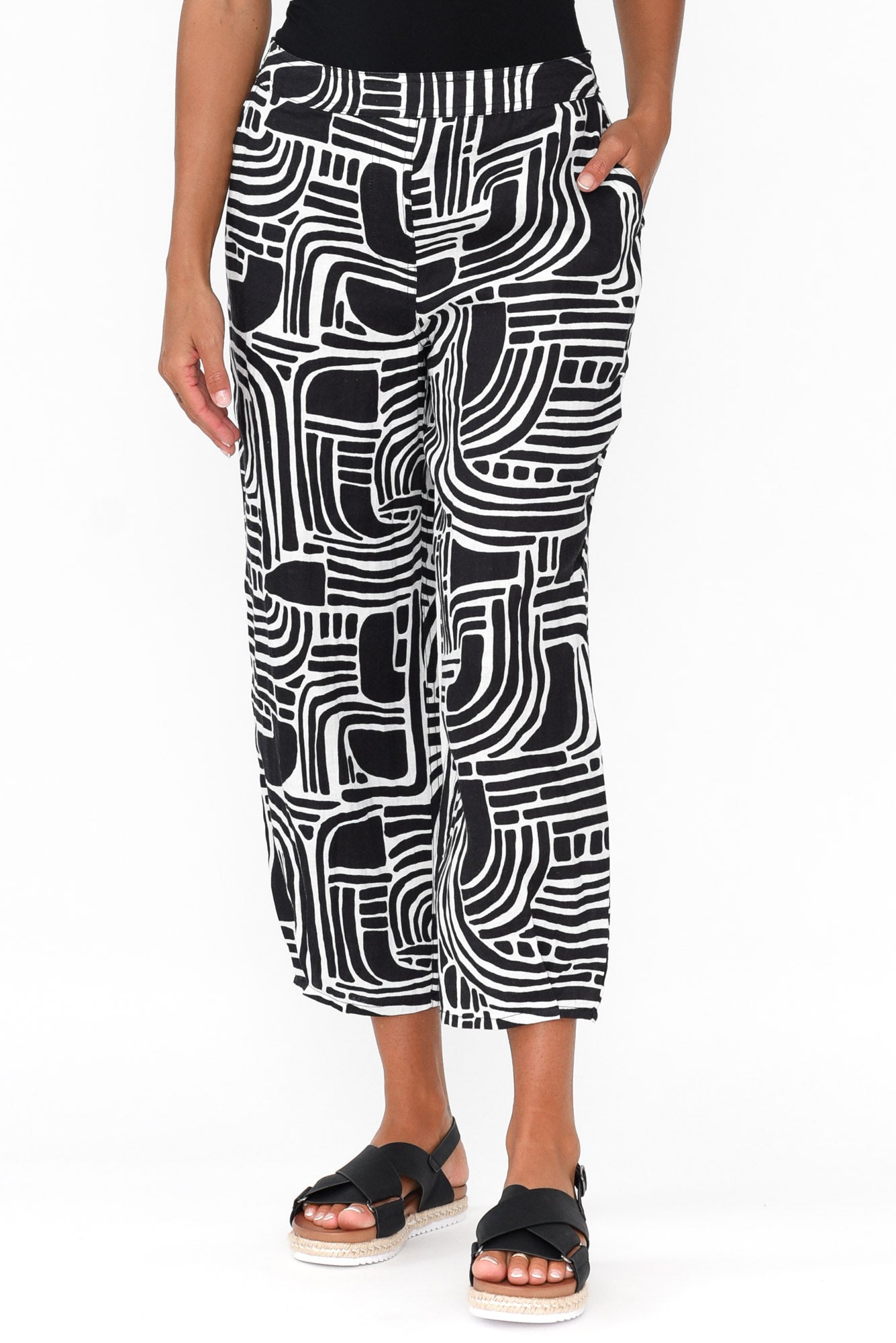 Callie Black Geo Linen Pant