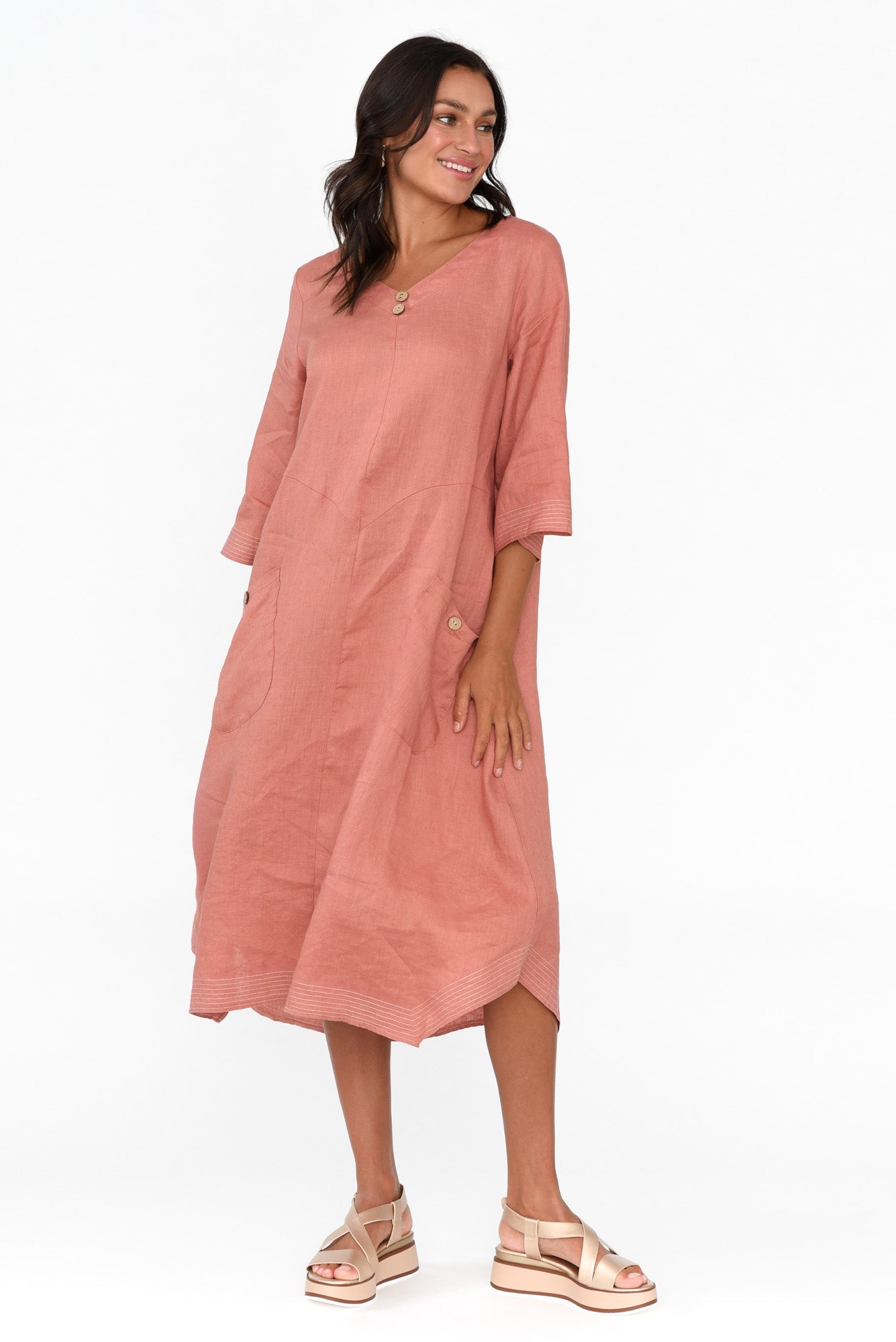Lolita Rust Linen Pocket Dress