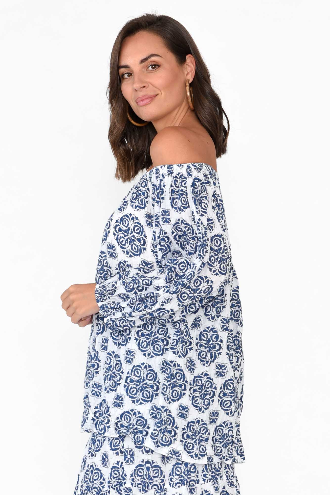 Christina Navy Fiesta Crinkle Cotton Top