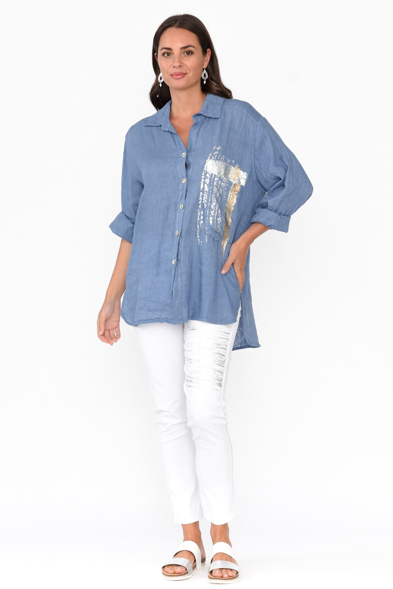 Roda Blue Foil Linen Shirt