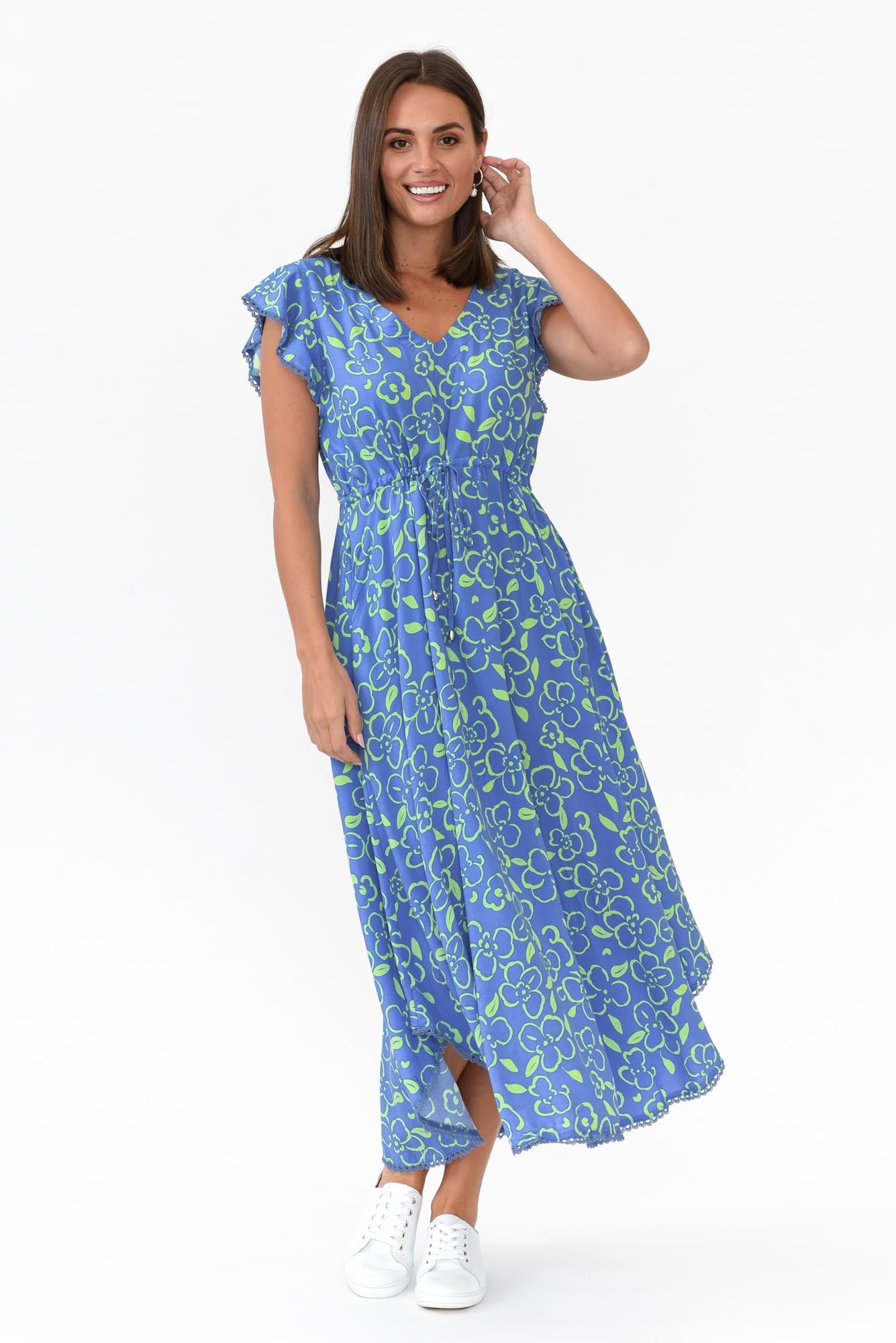 Libby Blue Flower Midi Dress