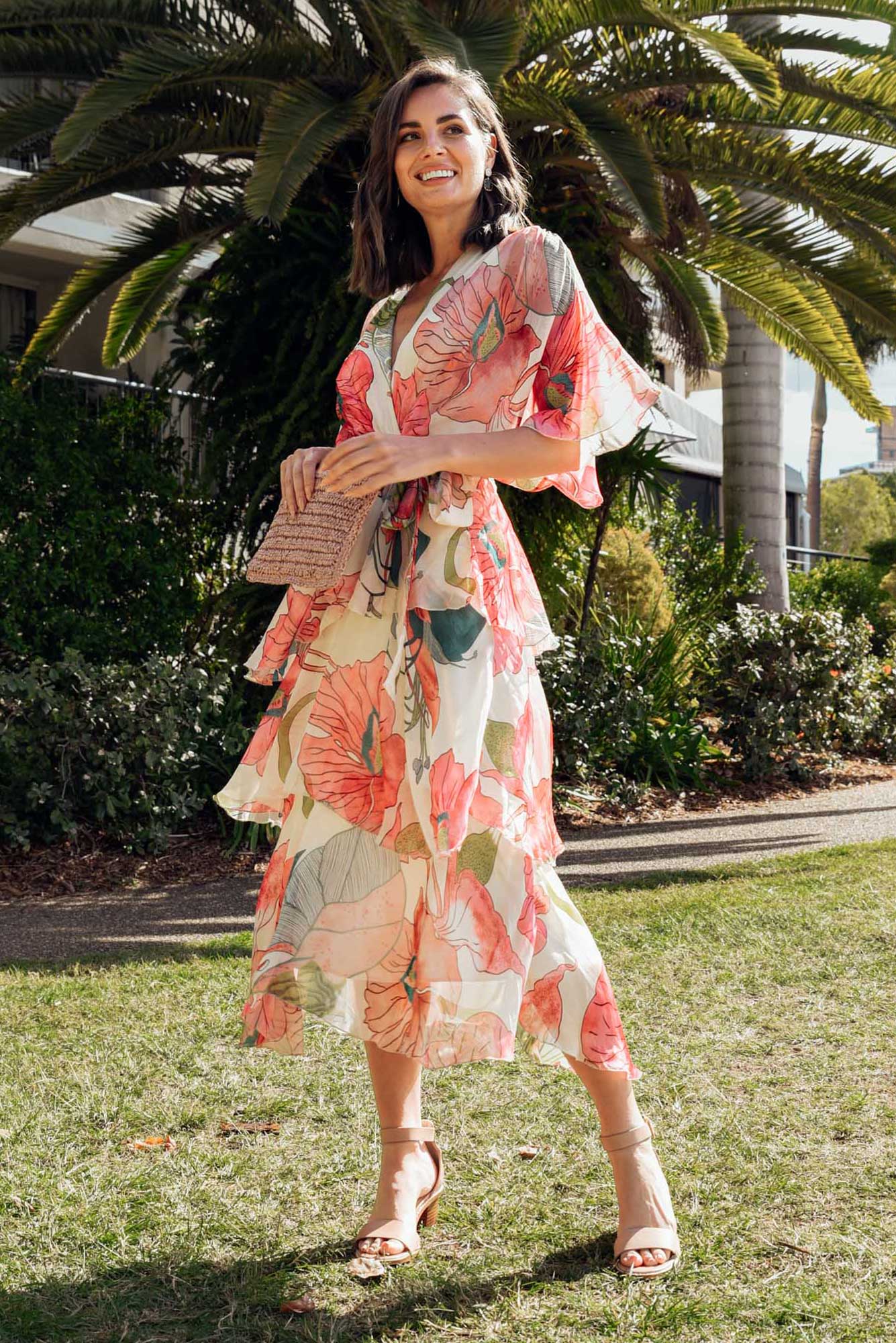 Natalie Pink Flower Silk Layer Dress